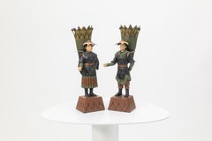 Pair of Chinoiserie Figures Painted Metal Tole Vases or Cachepots 20th Century