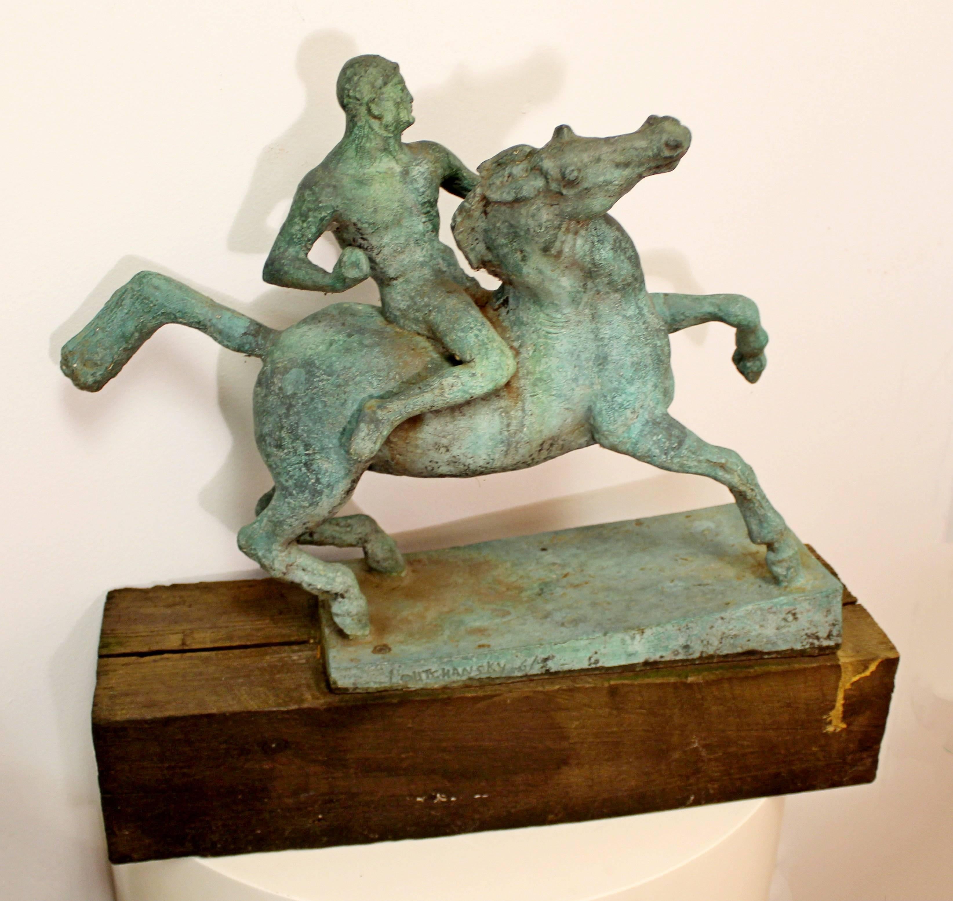 Ukrainian Jacob Loutchansky Bronze Table Sculpture a Horse and His Rider Signed Numbered