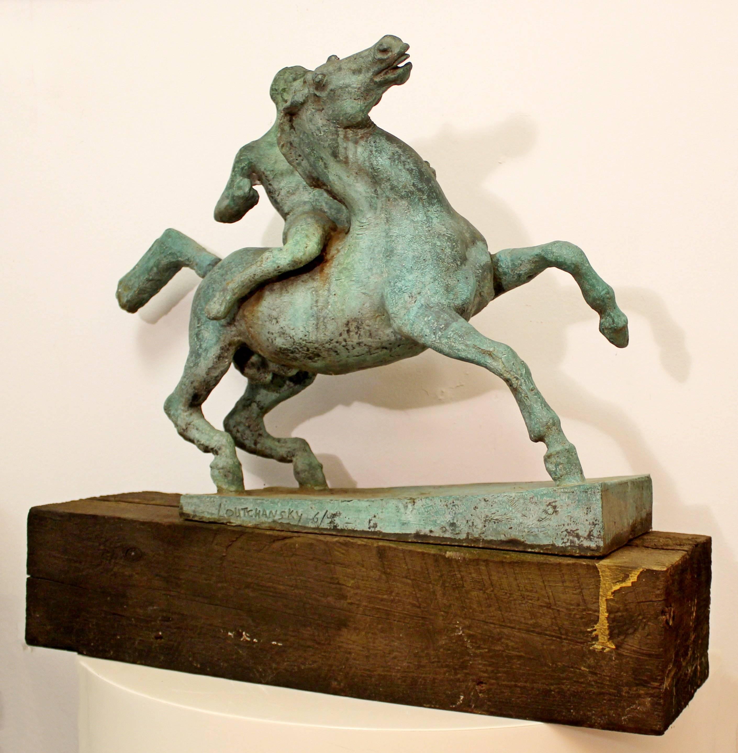 Mid-20th Century Jacob Loutchansky Bronze Table Sculpture a Horse and His Rider Signed Numbered
