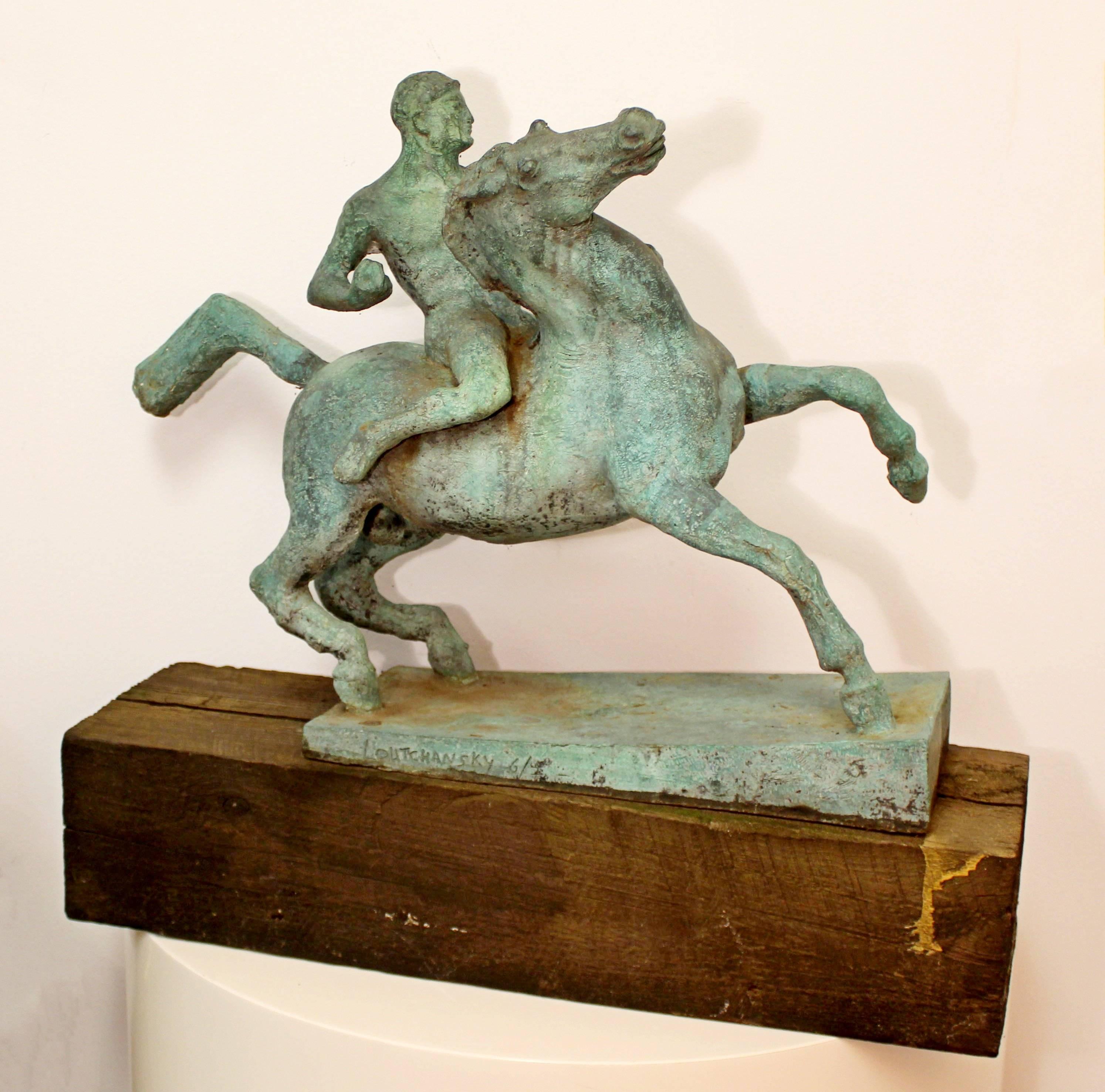 Jacob Loutchansky Bronze Table Sculpture a Horse and His Rider Signed Numbered 2