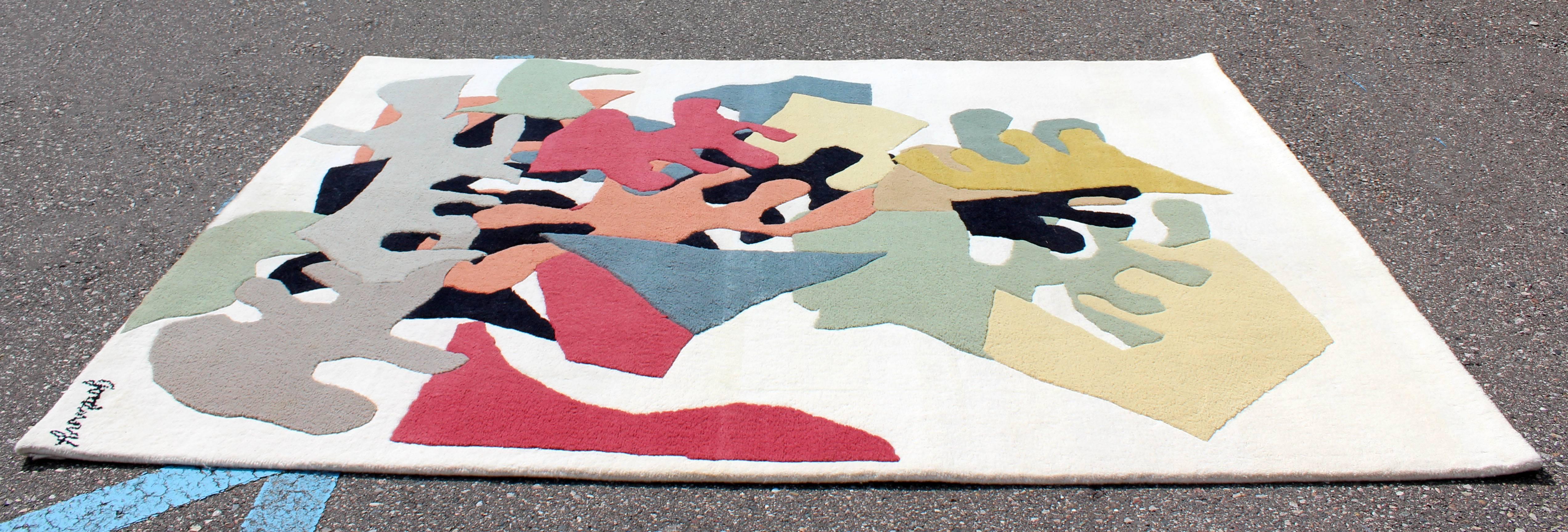 Mid-Century Modern Robert Goodnough Rug 100% Wool Pile Tapestry Handmade, India In Good Condition In Keego Harbor, MI