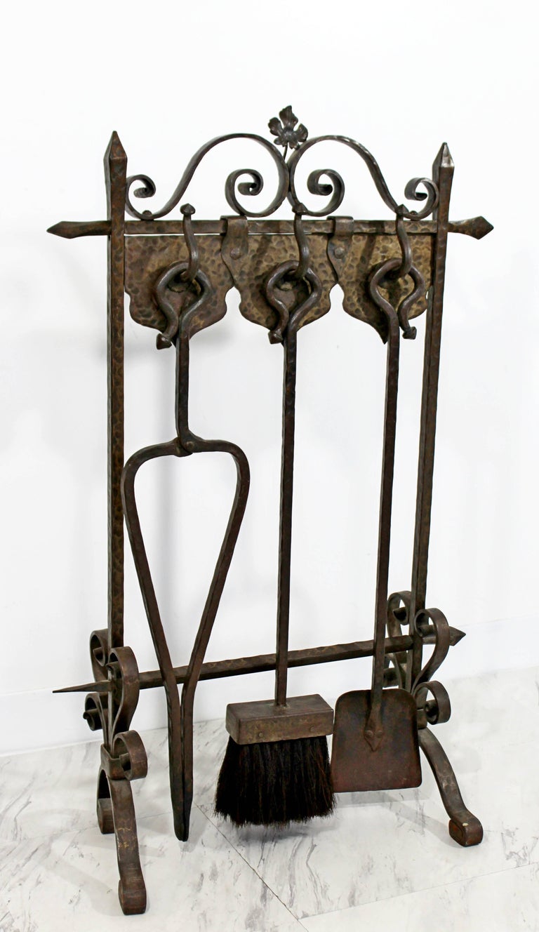 French Art Deco Hand Forged Wrought Iron Andiron Fireplace Tool