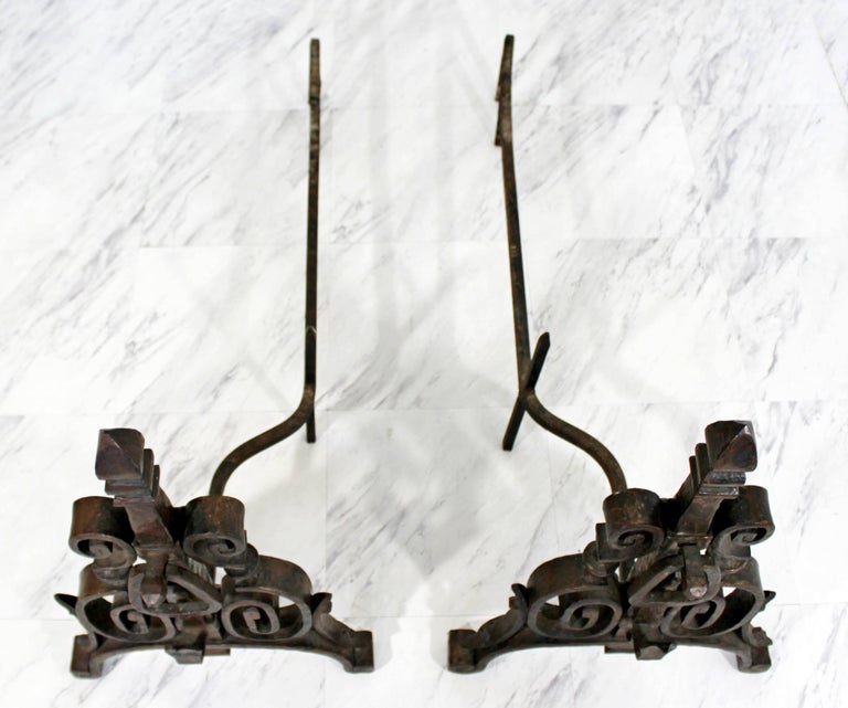 French Art Deco Hand Forged Wrought Iron Andiron Fireplace Tool