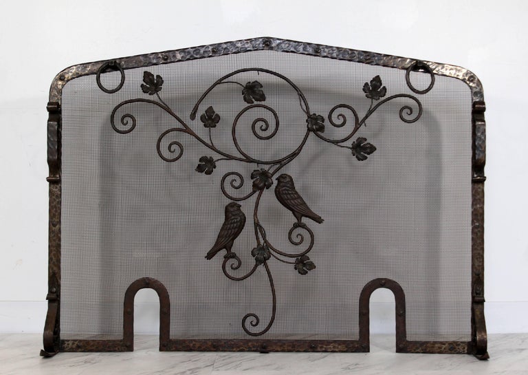 French Art Deco Hand Forged Wrought Iron Andiron Fireplace Tool