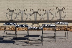 Art Deco Italian Wrought Iron Lyre Swan Set 5 Dining Chairs & Table by Copelon