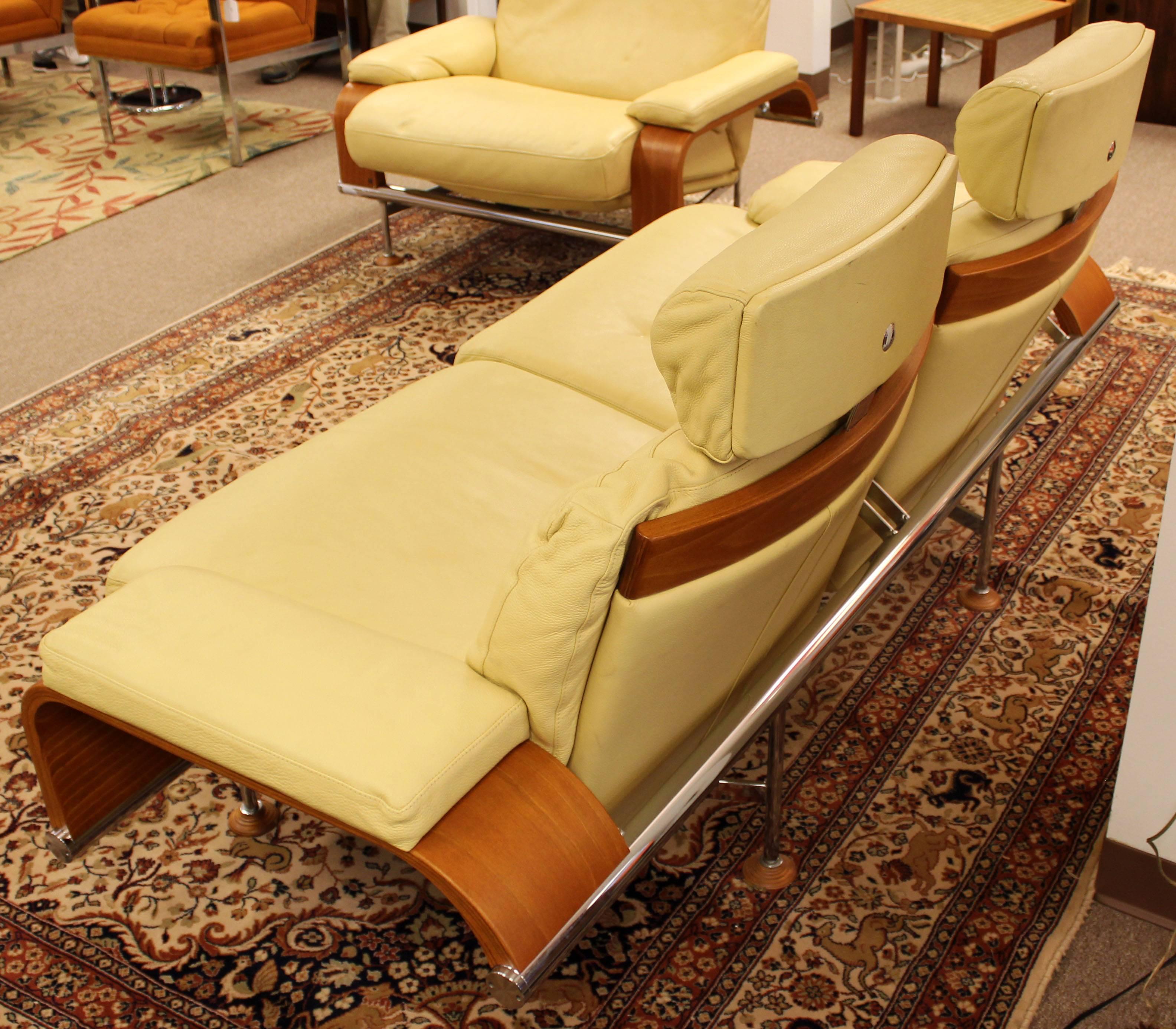 Late 20th Century Contemporary Modern Nelo Sweden Reclining Sofa Pair of Reclining Lounge Chairs