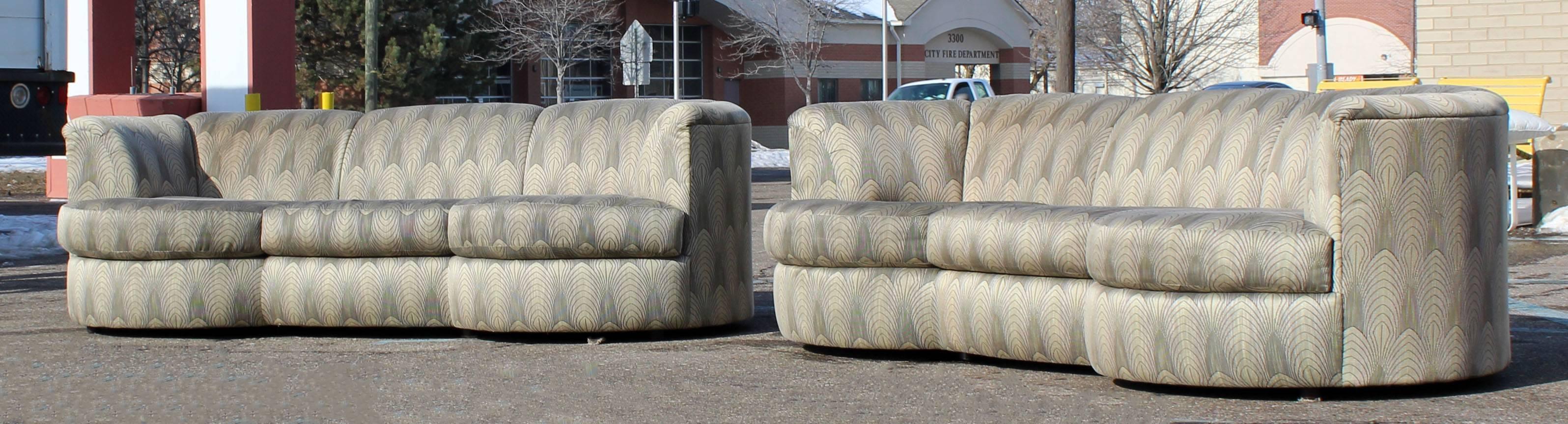 American Mid-Century Modern Pair of Curved Three-Seat Sofas, 1980s