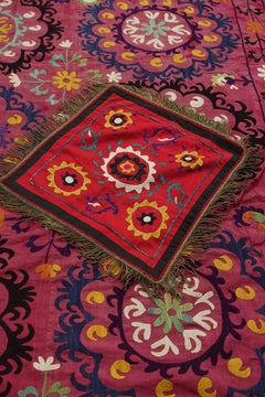 Uzbeki Silk Suzani and Silk Pillow Embroidery First Half of the 20th Century