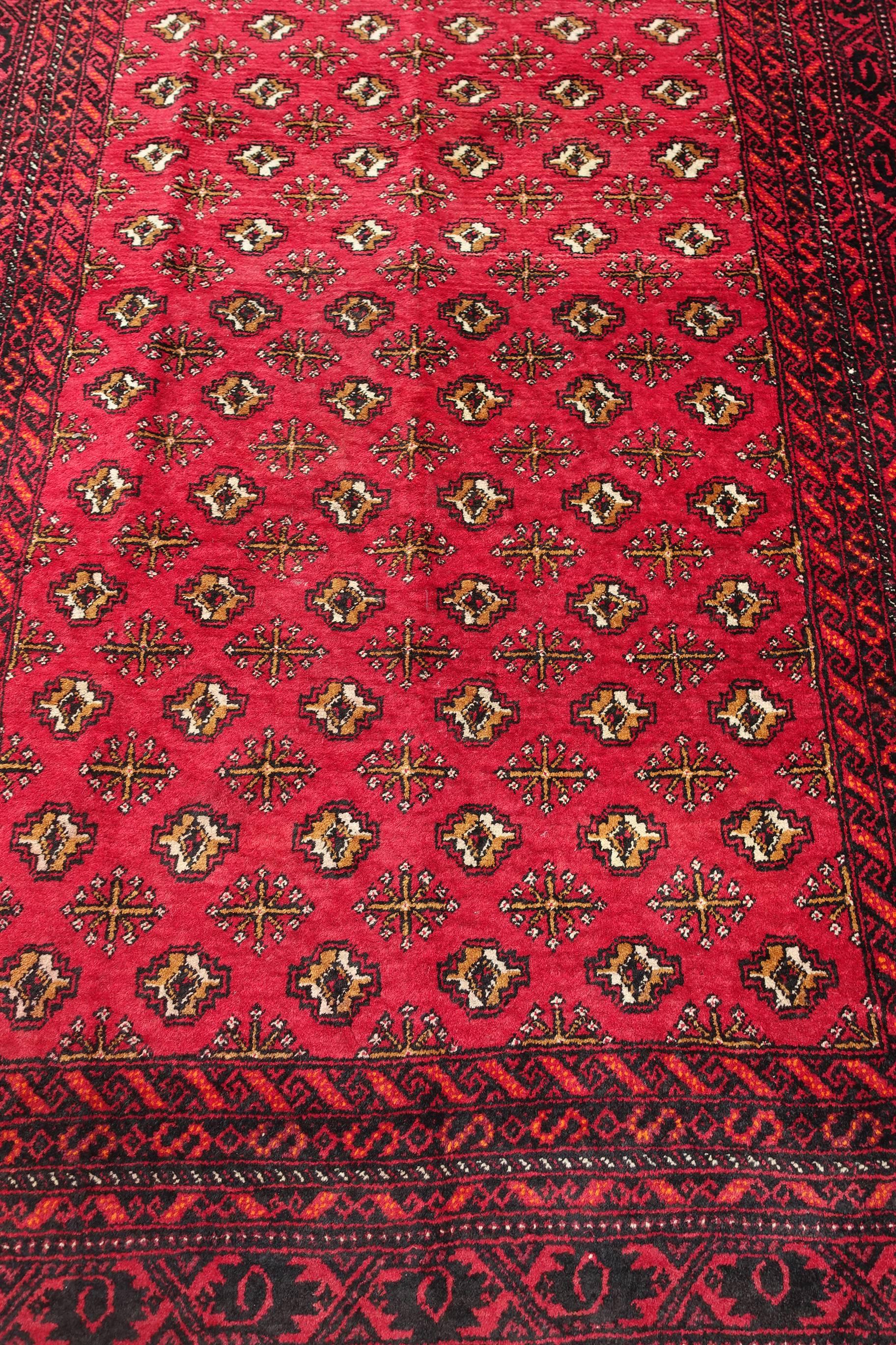 Hand-Knotted Vintage Persian Tekke Carpet in Kork Wool and Goat Hair
