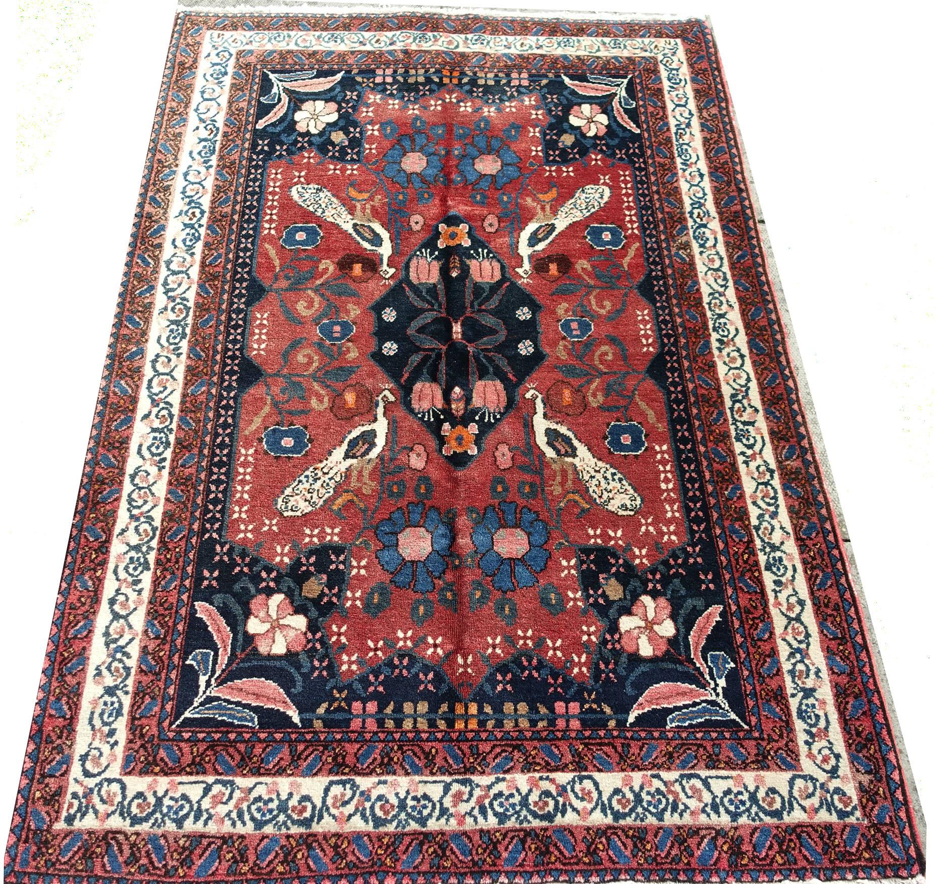 Hand-Knotted Vintage Abadeh with Avian Motifs Masterpiece For Sale