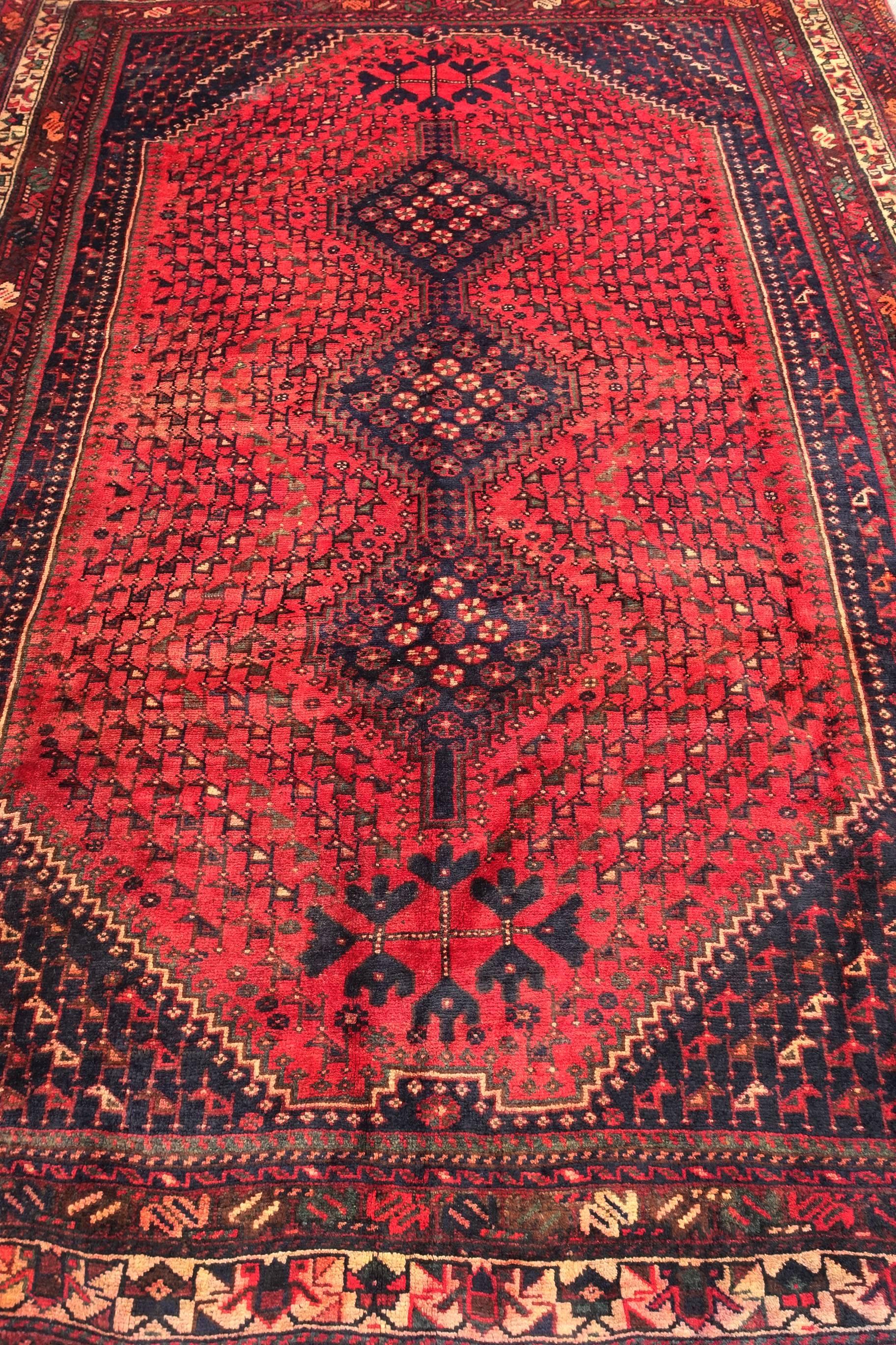 Hand-Knotted Vintage Persian Qashqai Shiraz Rug, circa 1930s