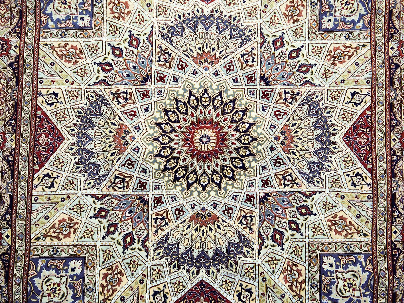 Hand-Knotted  Persian  Tabriz Wool and Silk Carpet Signed For Sale