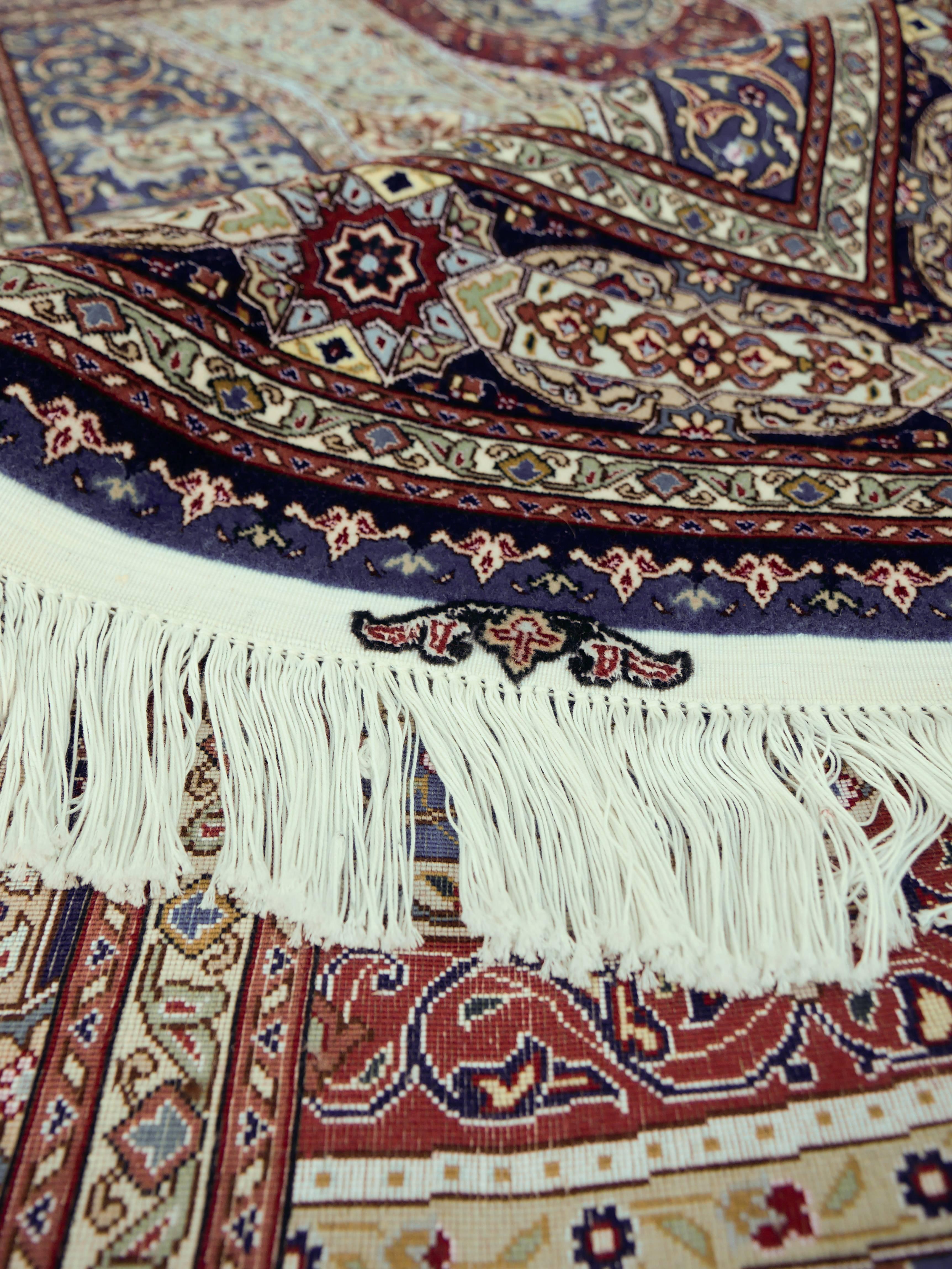  Persian  Tabriz Wool and Silk Carpet Signed For Sale 2