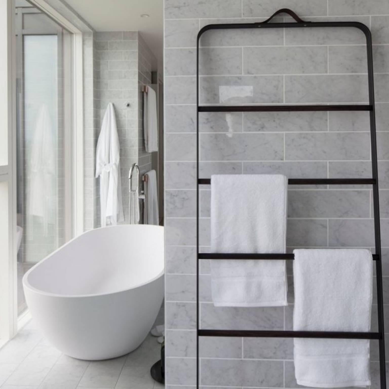 Scandinavian Modern Bath Towel Ladder by Norm Architects, in Dark/Black, Oak