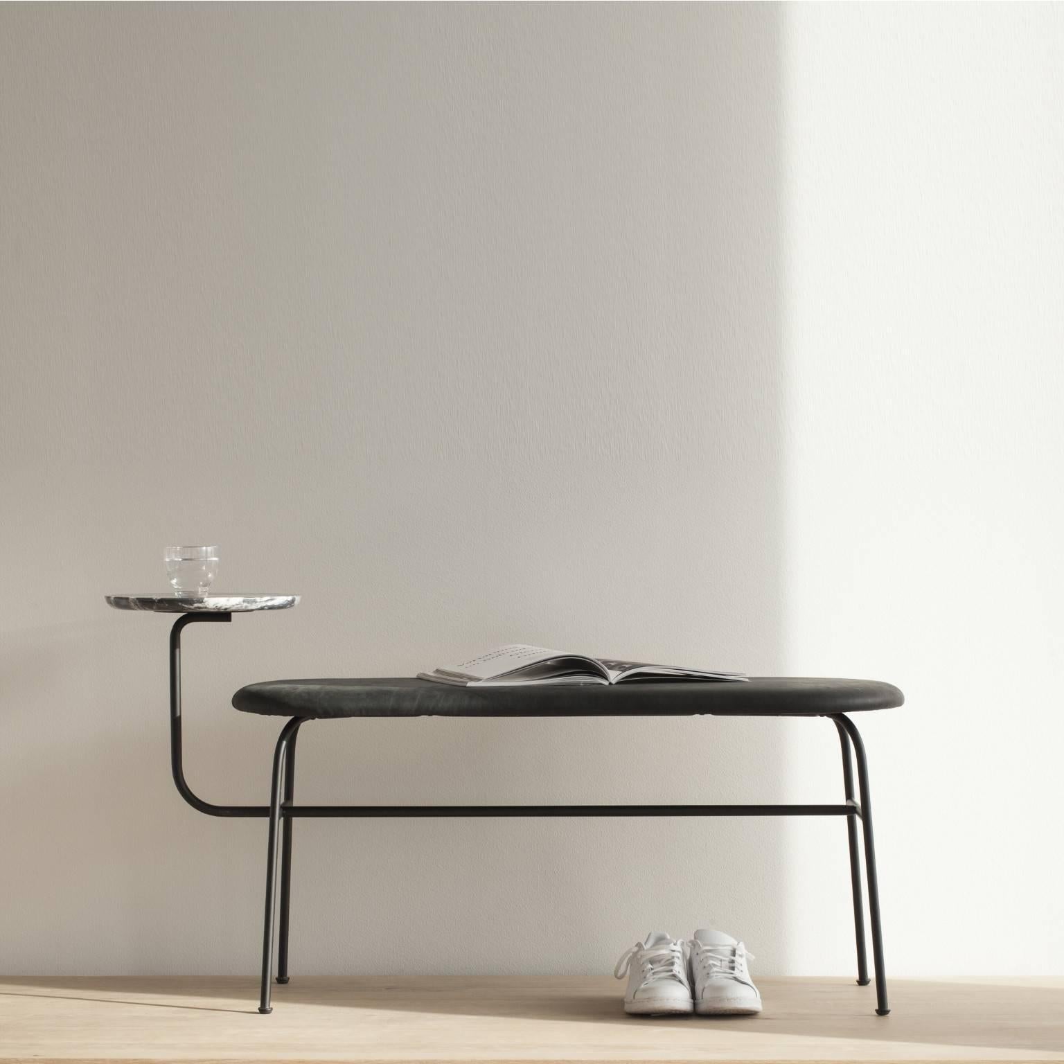 Scandinavian Modern Afteroom Bench by Afteroom in Black Steel with Black Leather For Sale