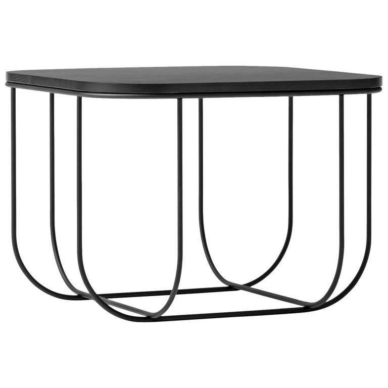 Cage Side Table by Form Us with Love, Black Metal Frame with Dark Ash Top