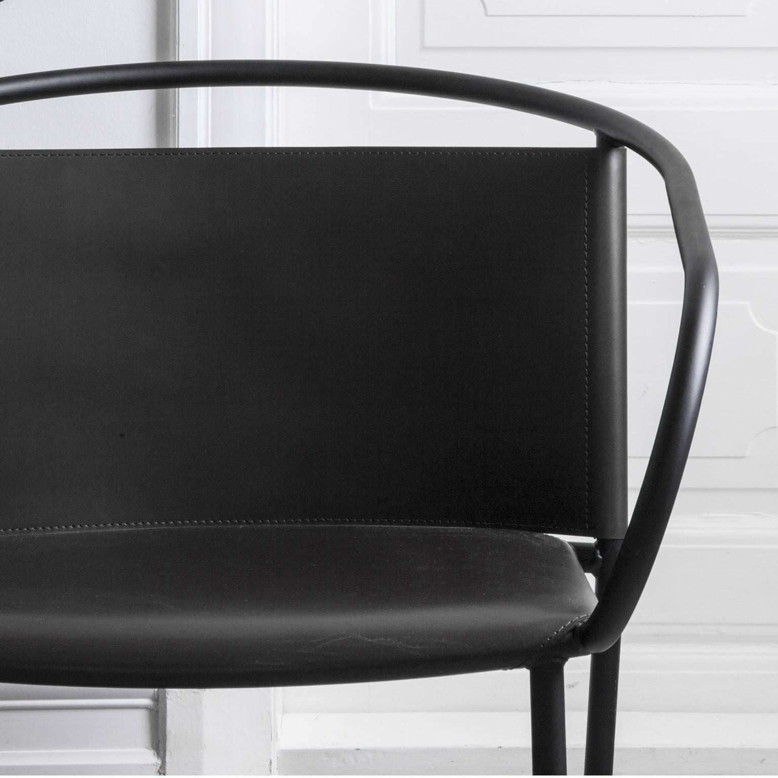 Chinese Afteroom Lounge Chair by Afteroom, in Steel with Black Leather For Sale