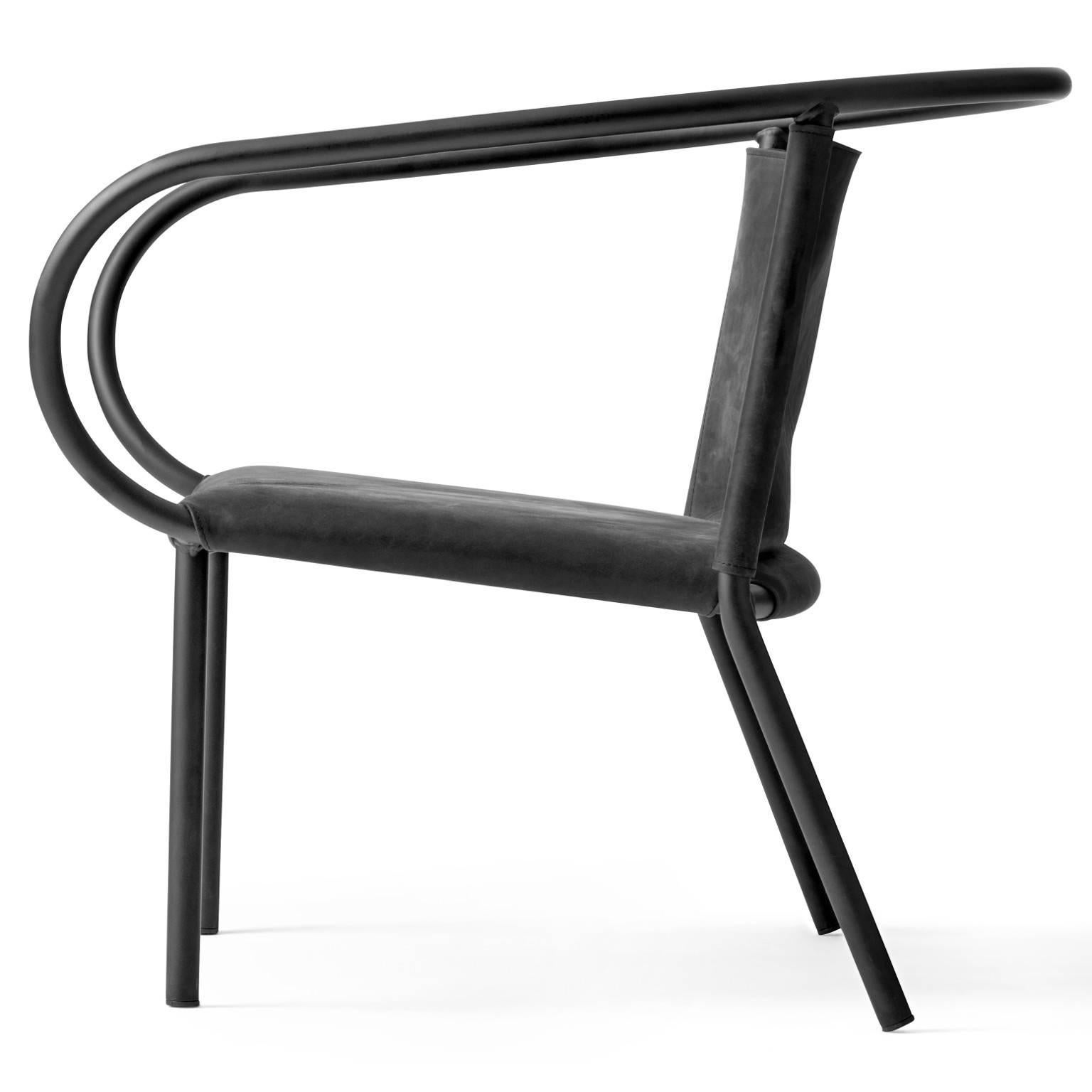 Scandinavian Modern Afteroom Lounge Chair by Afteroom, in Steel with Black Leather For Sale