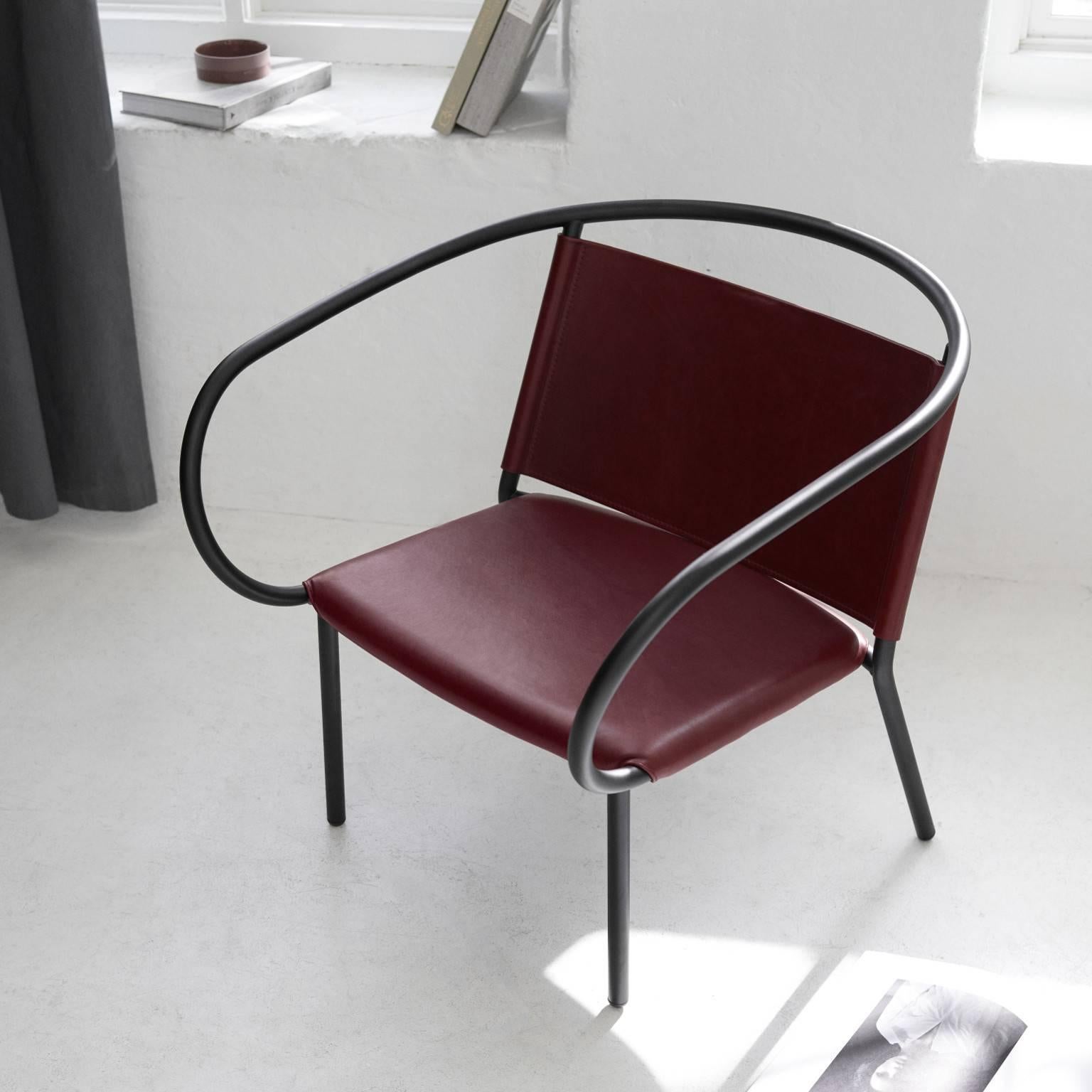 Chinese Afteroom Lounge Chair by Afteroom, in Steel with Burgundy Red Leather