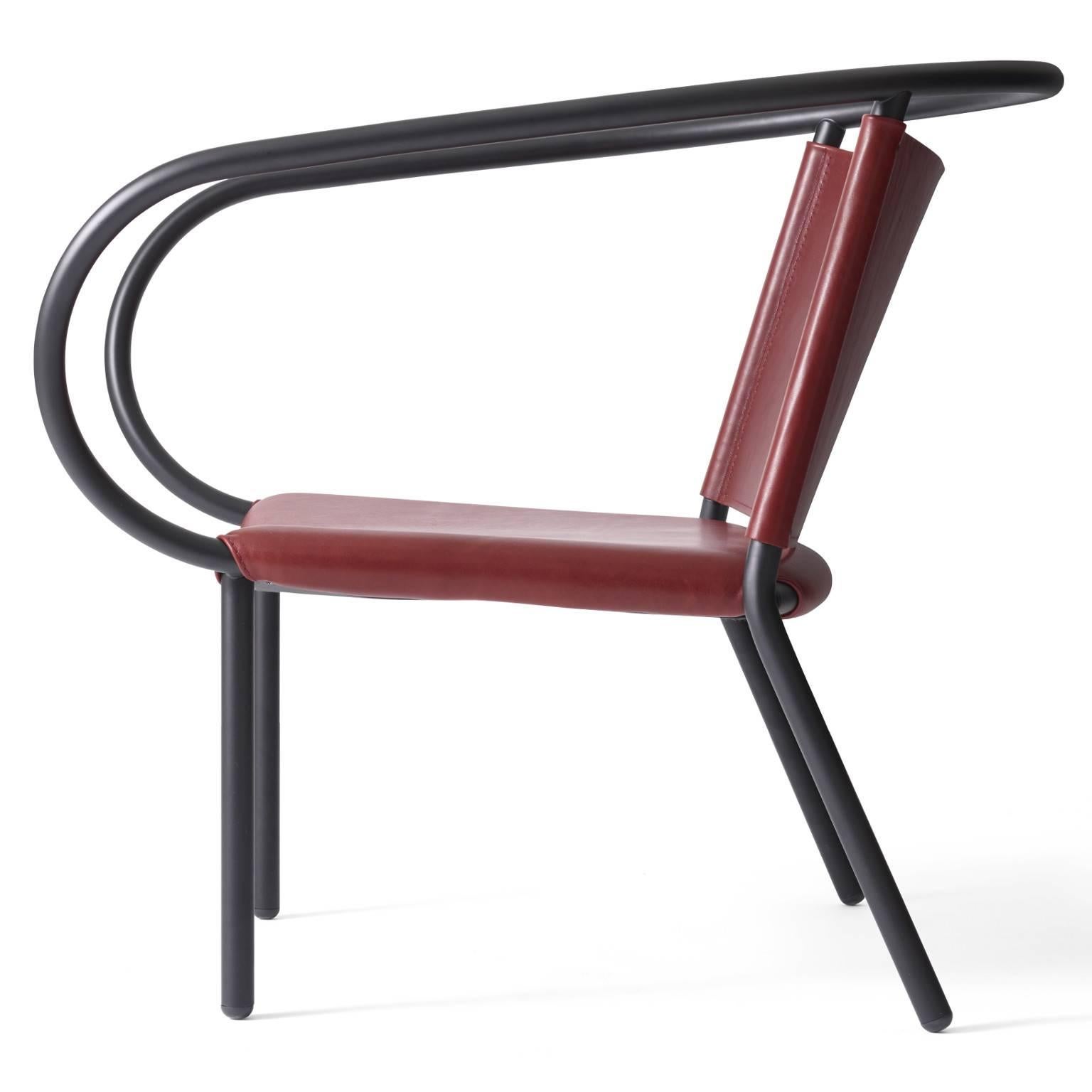 Scandinavian Modern Afteroom Lounge Chair by Afteroom, in Steel with Burgundy Red Leather