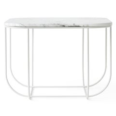 Cage Side Table by Form Us with Love, White Metal Frame with White Marble Top