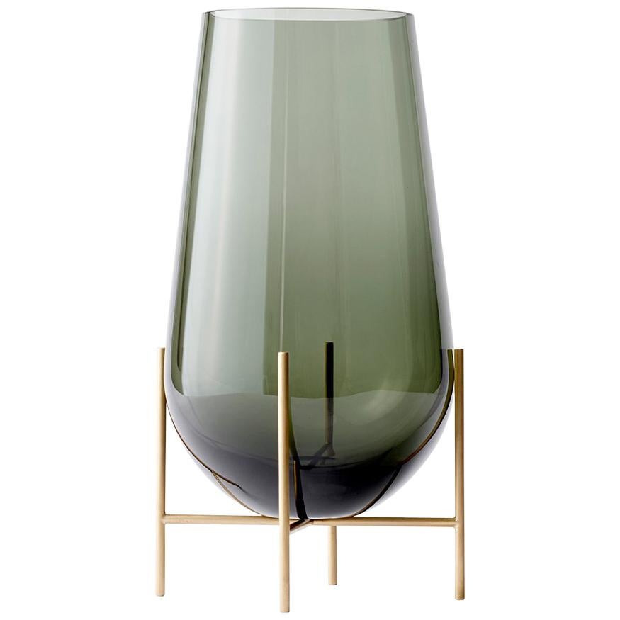 Large Echasse Vase by Theresa Arns, with Brass Legs and Smoked Glass im Angebot