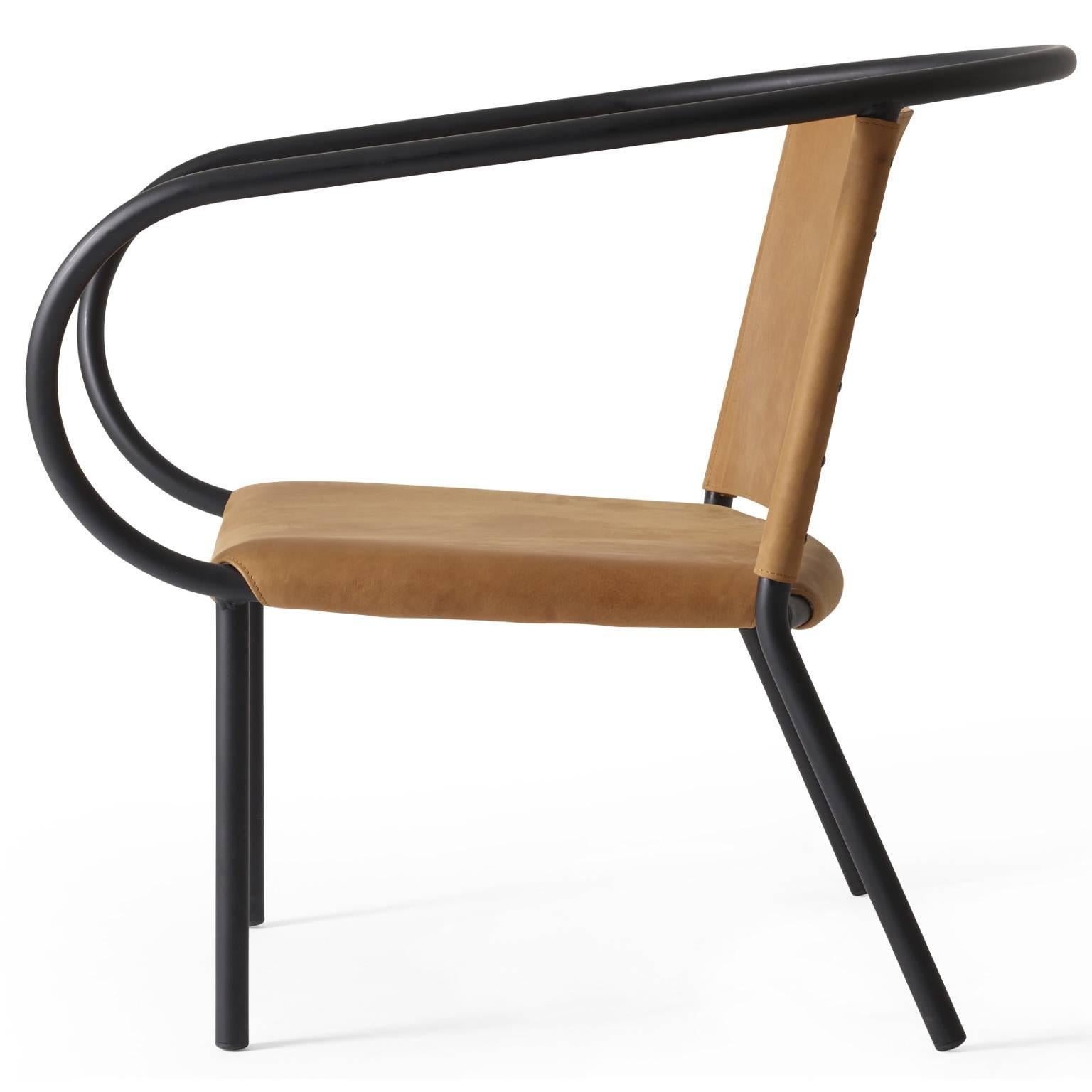 Scandinavian Modern Afteroom Lounge Chair by Afteroom, in Steel with Cognac Leather For Sale