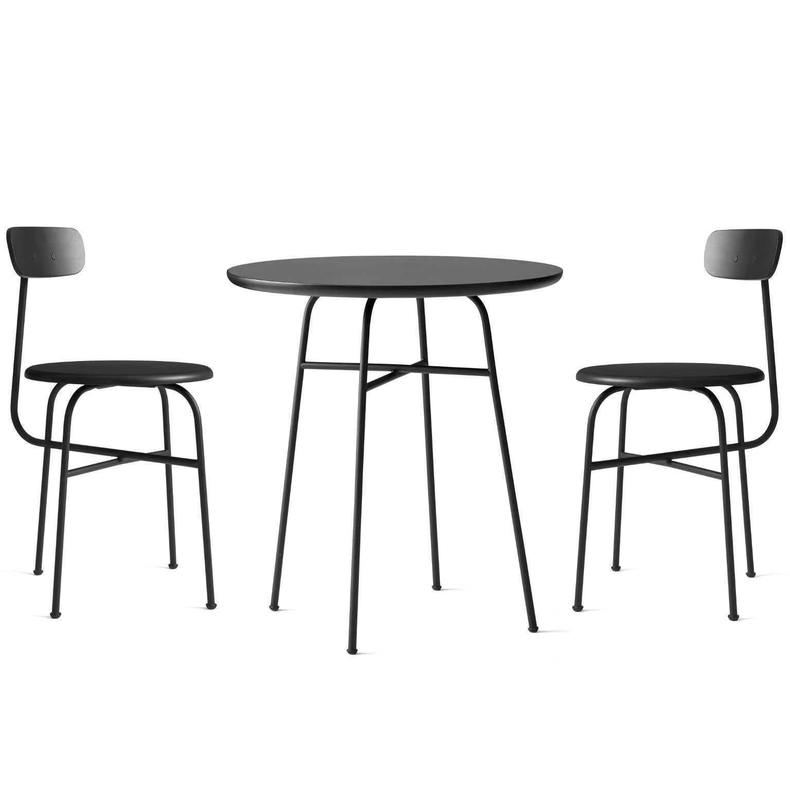 Scandinavian Modern Dining Chair by Afteroom, Black Steel Frame, with Painted Wood Seats For Sale