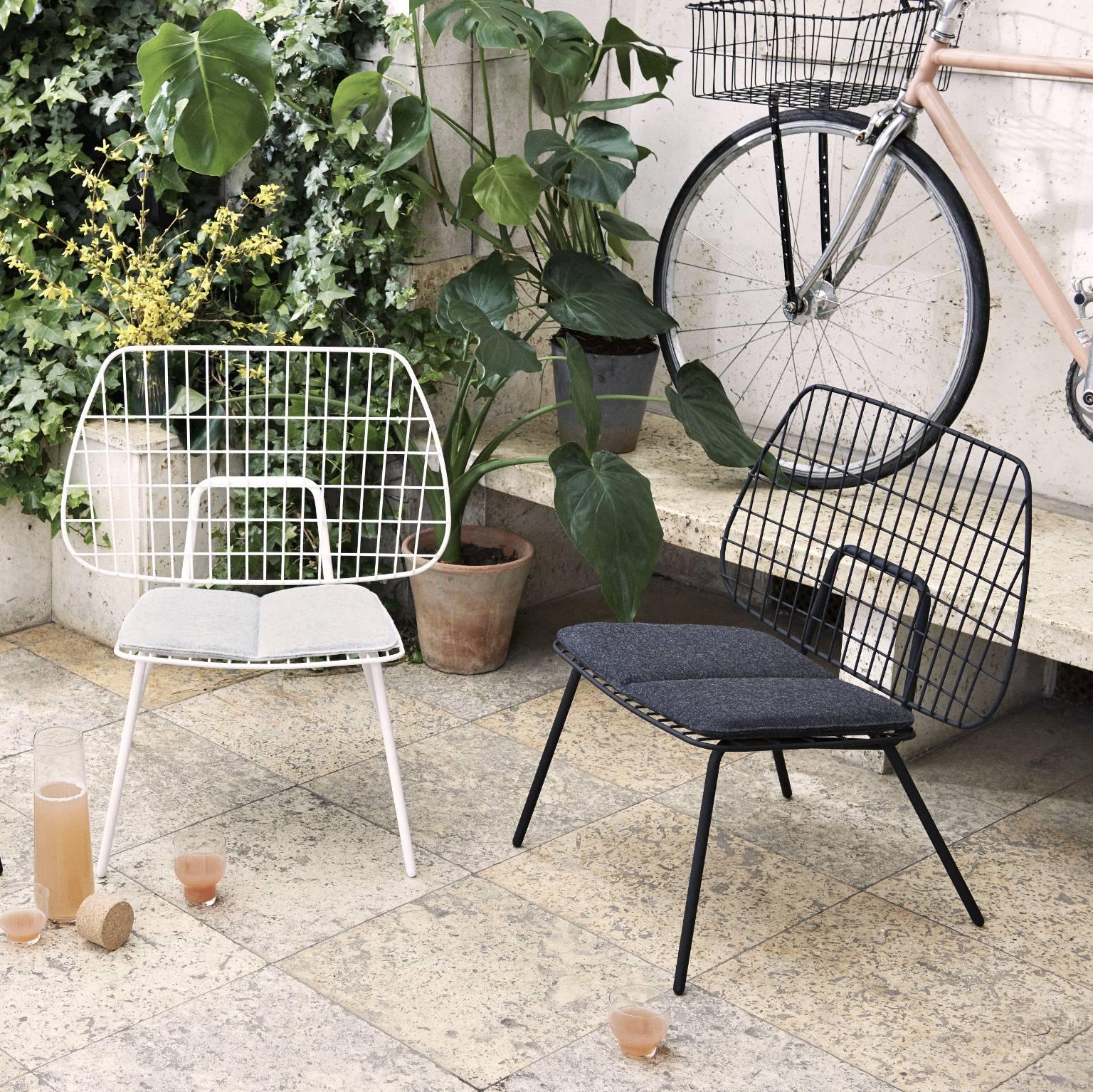 Powder-Coated Wm String Lounge Chair by Studio WM, in Two-Pack, Black Steel Frame