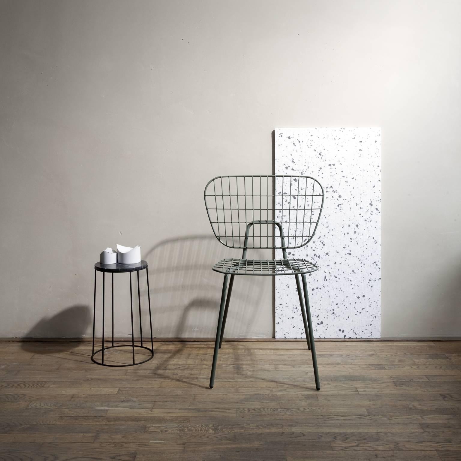 Powder-Coated Wm String Dining Chair by Studio Wm, in Two-Pack, Black Steel Frame