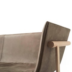 Tailor Lounge Sofa by Rui Alves, Natural Oak with Dark Brown Leather, Quickship