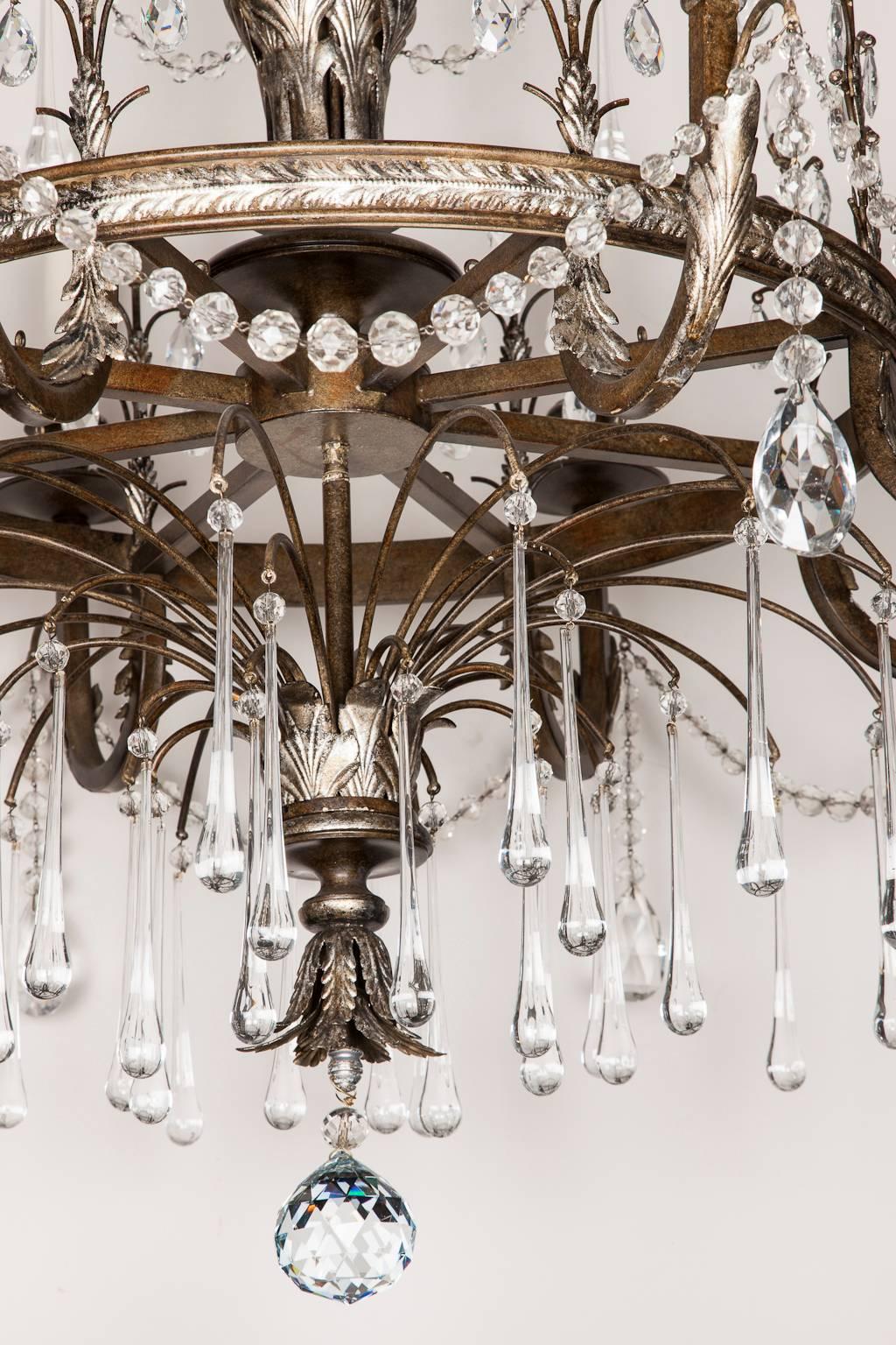 Swedish Silver-Leaf and Bronze Eight Light Chandelier In Good Condition For Sale In London, GB