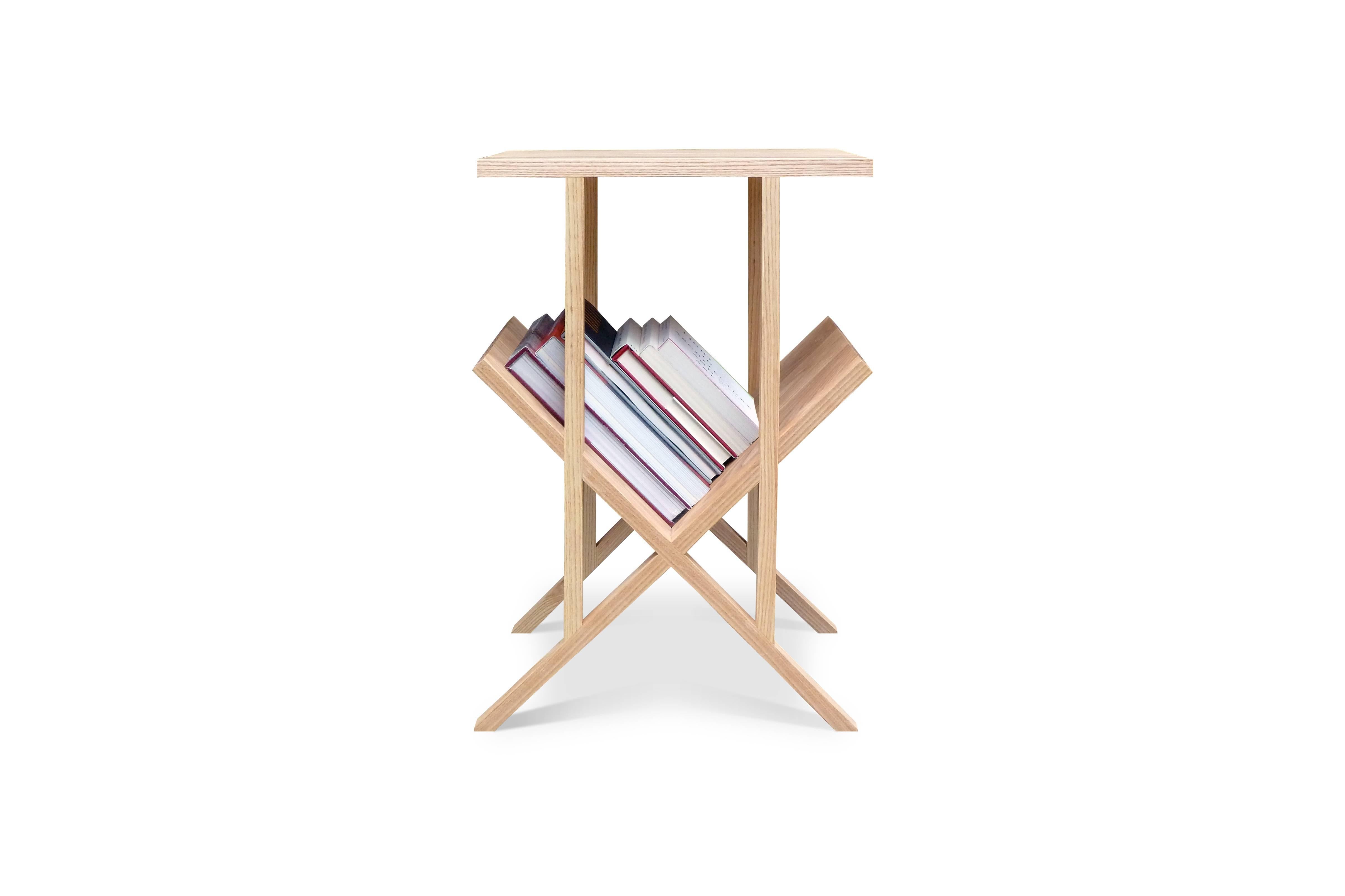 Named for the lap joints that make up its structure, the Lap Table is a versatile piece that can easily function as a side table, end table, nightstand, or entry table with a place for reading materials or mail. When viewed straight on, the form,