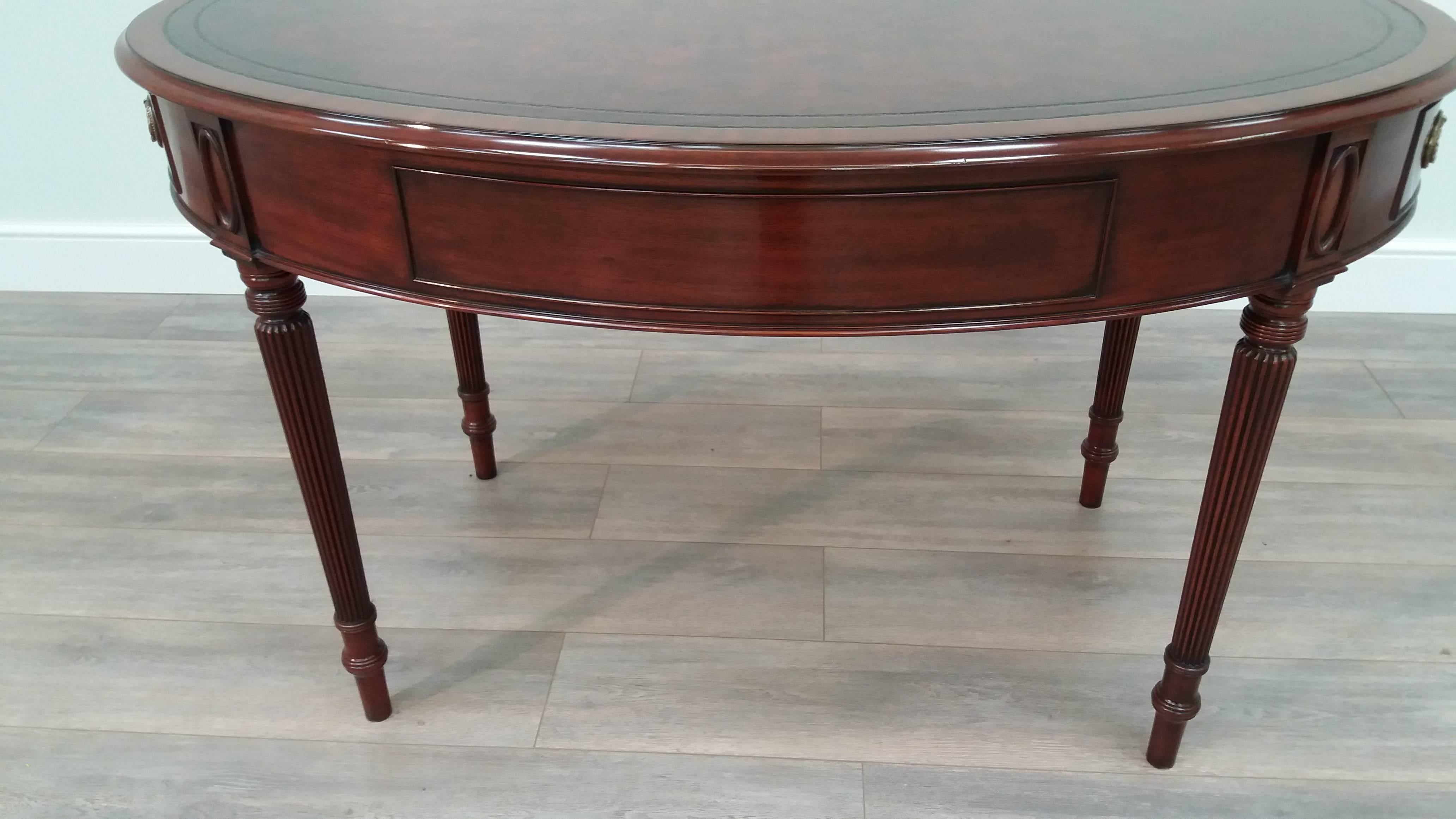 Contemporary Arthur Brett Regency-style Mahogany Oval Writing Table with Leather Top For Sale