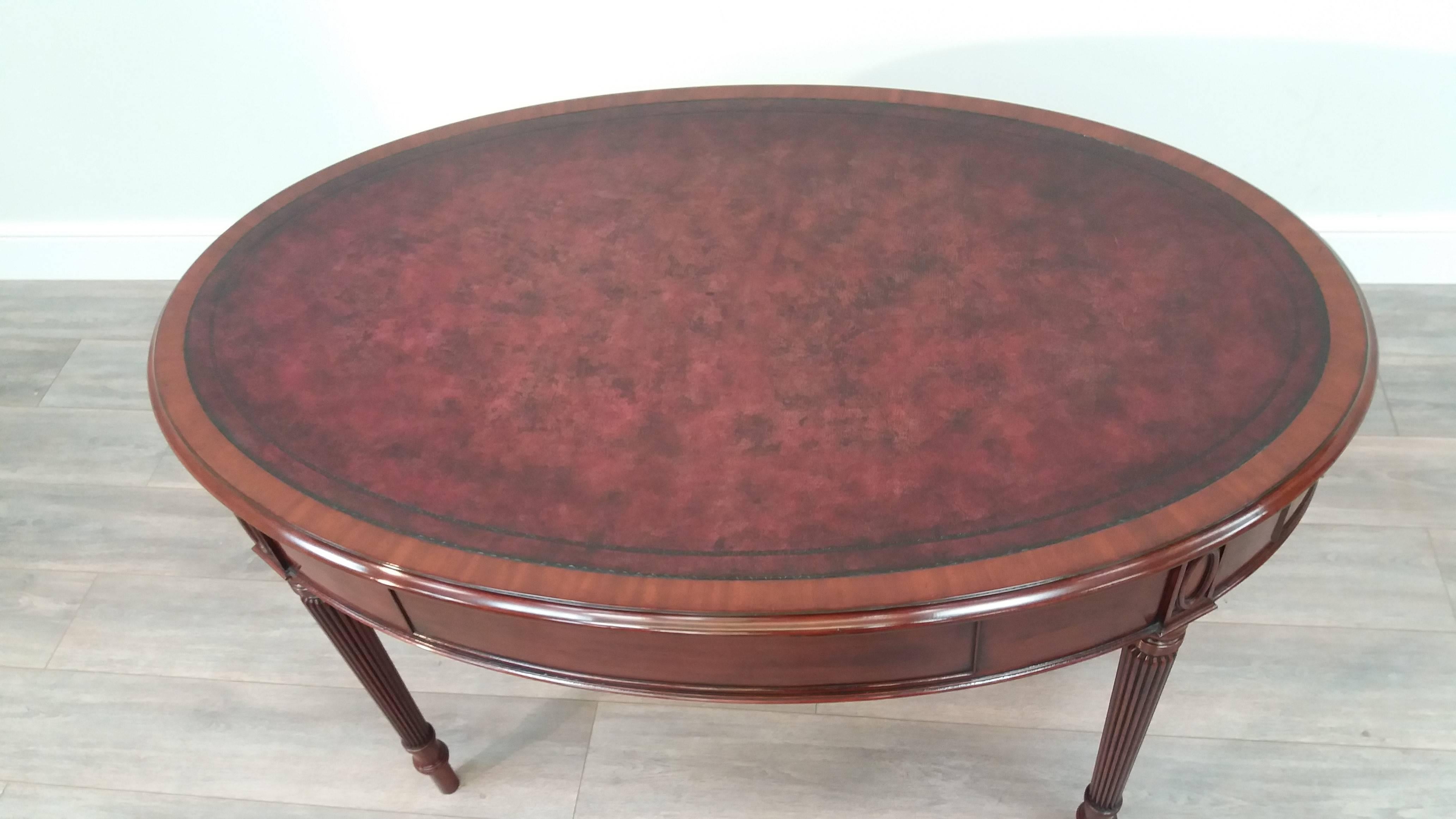 Hide Arthur Brett Regency-style Mahogany Oval Writing Table with Leather Top For Sale