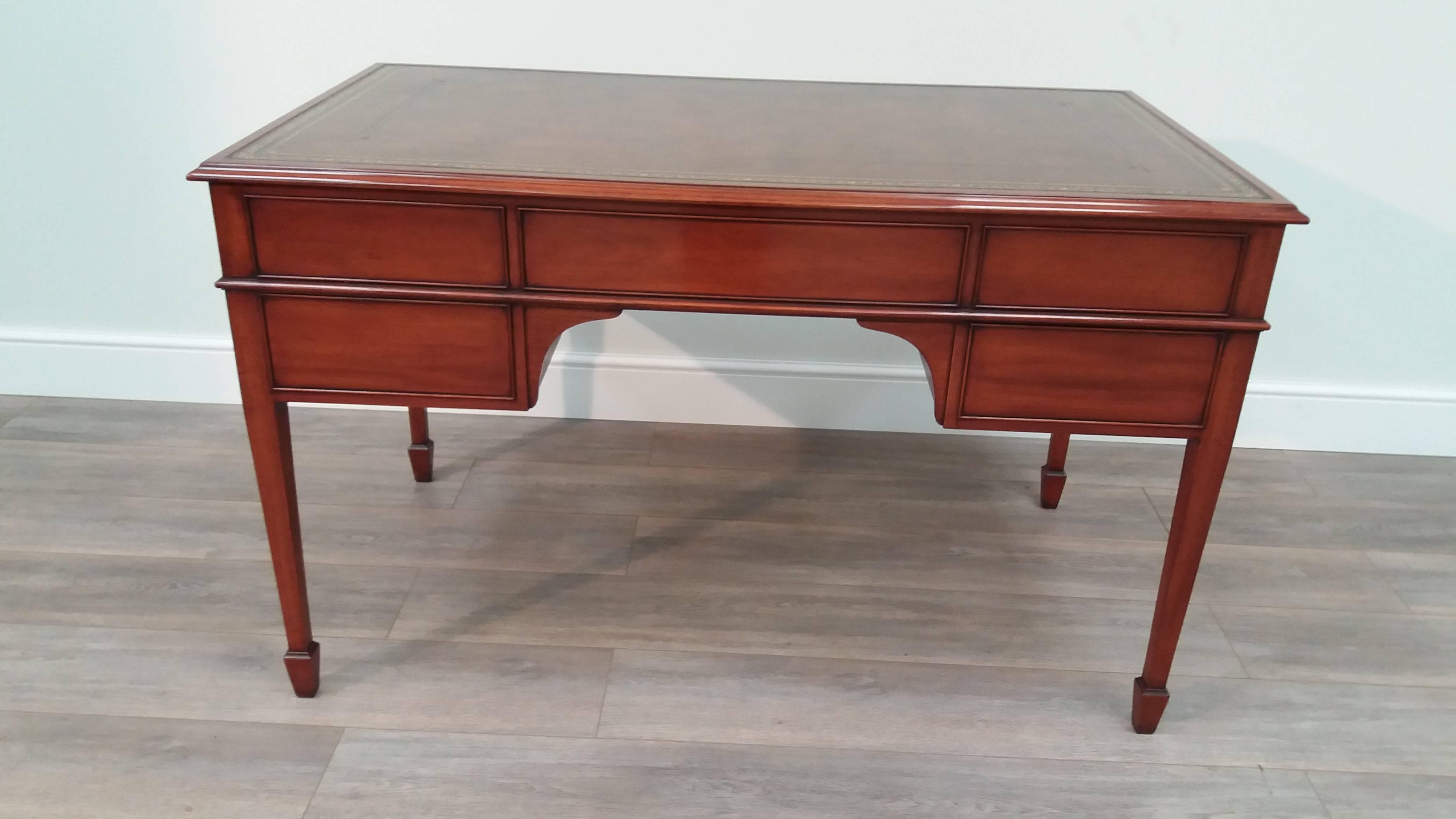 Inlay Sheraton Style Mahogany Five-Drawer Kneehole Writing Table For Sale