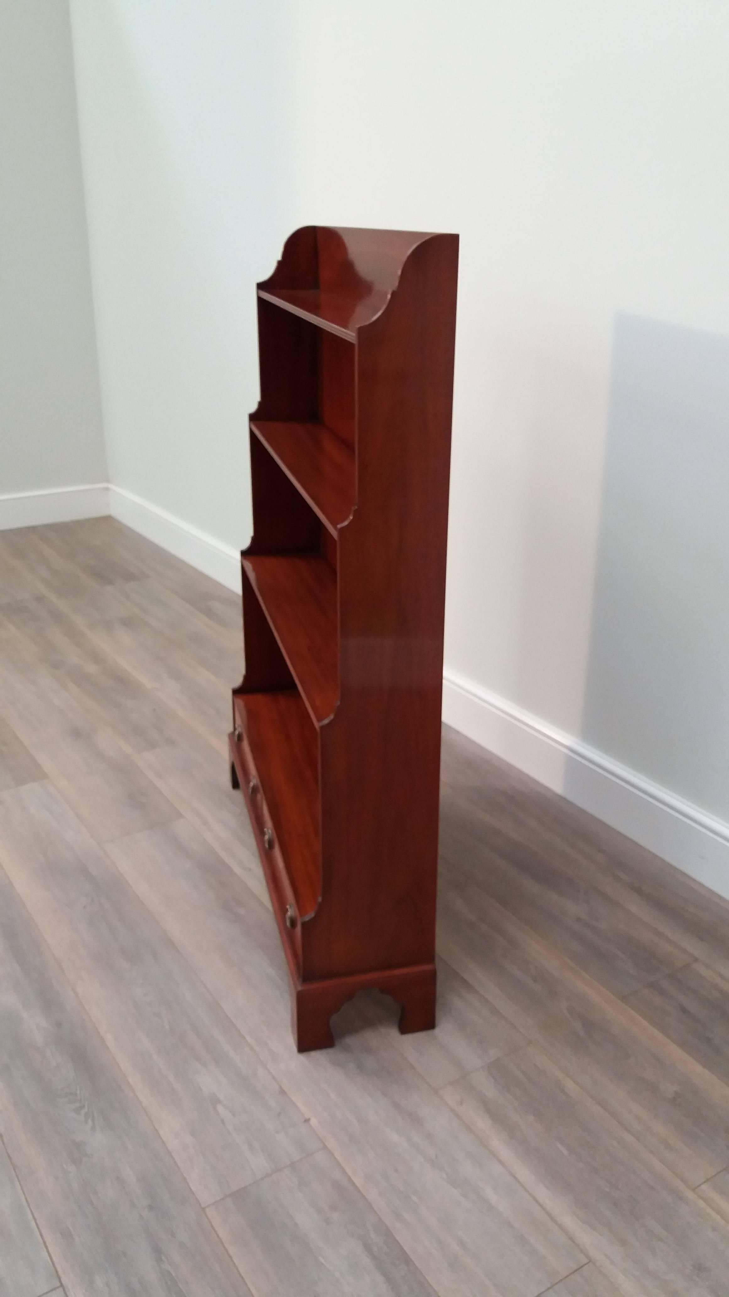 British Arthur Brett Mahogany Free - Standing Open Bookshelf with Two Drawers For Sale