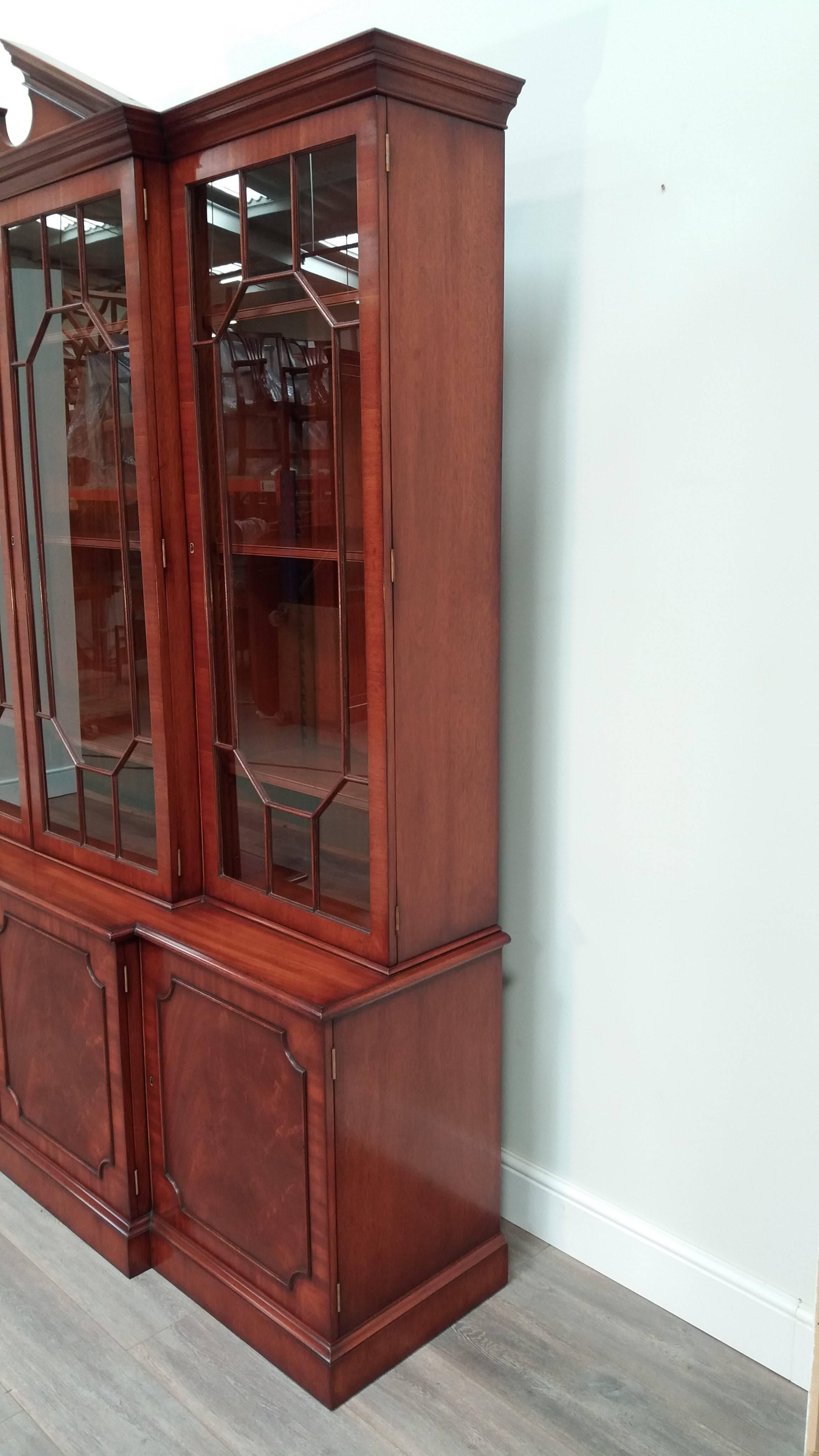 British Arthur Brett Mahogany Four-Door George III-style Breakfront Bookcase  For Sale