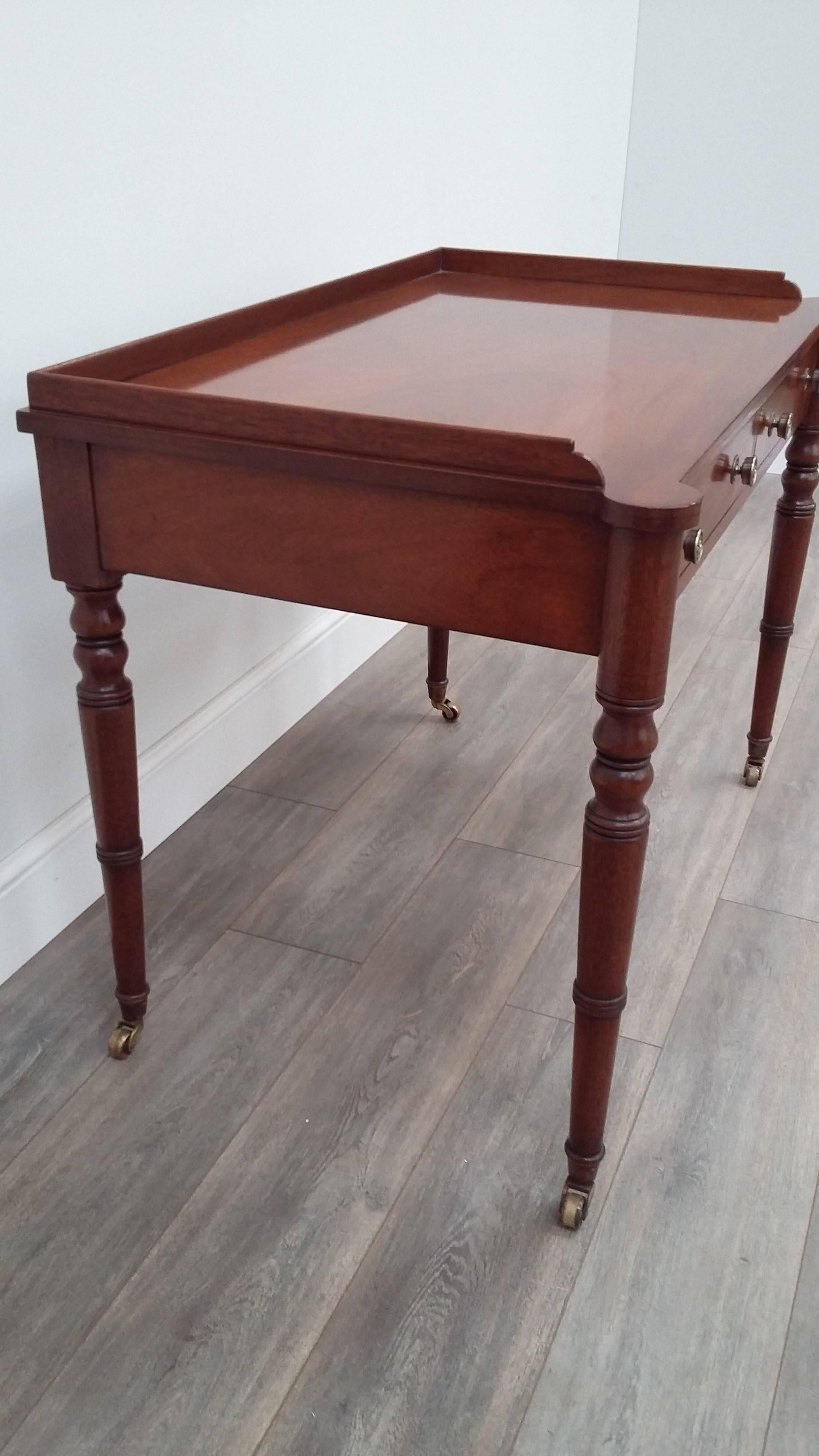 Contemporary Arthur Brett Mahogany Serving Table with Two Drawers on Brass Castors For Sale