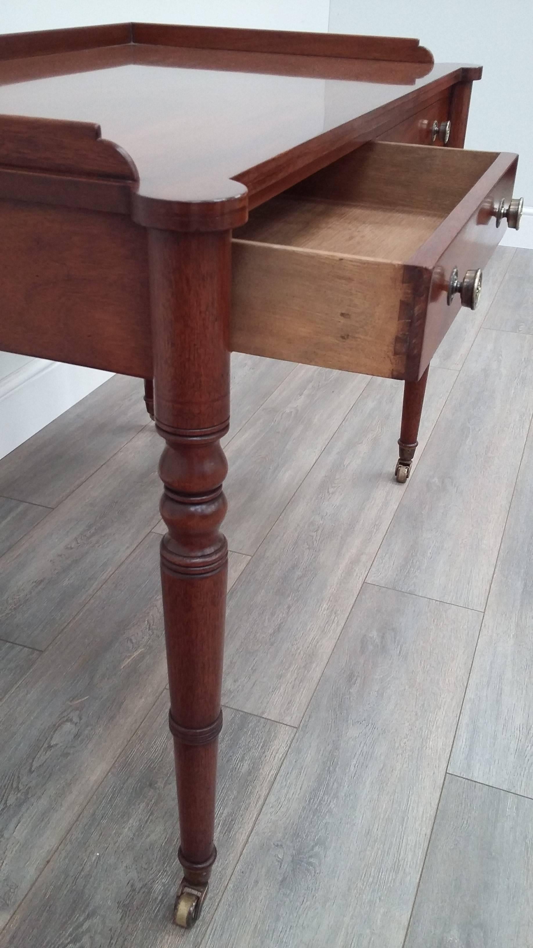 Arthur Brett Mahogany Serving Table with Two Drawers on Brass Castors For Sale 3