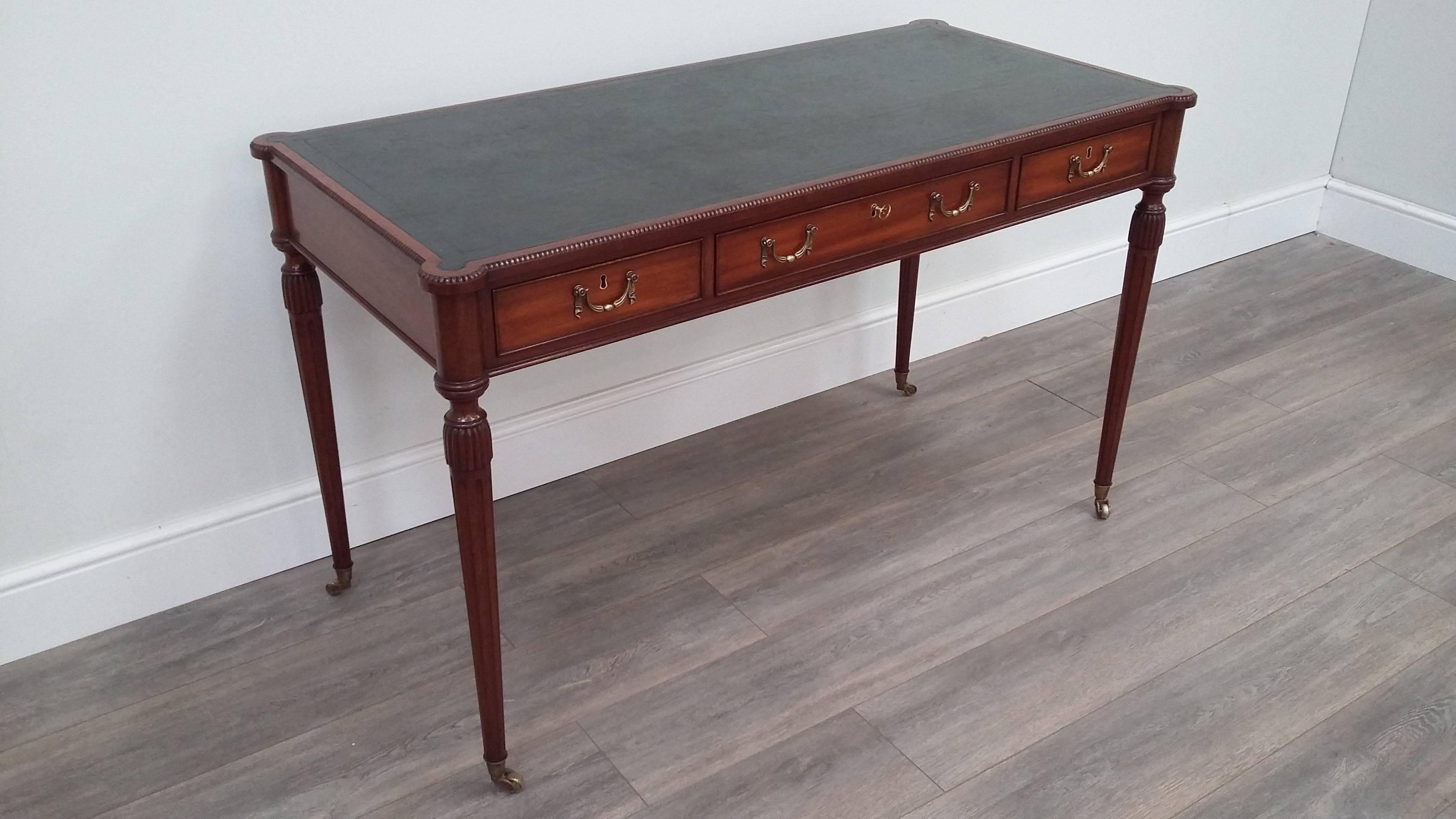 British Arthur Brett Mahogany Writing Table with Leather Top For Sale