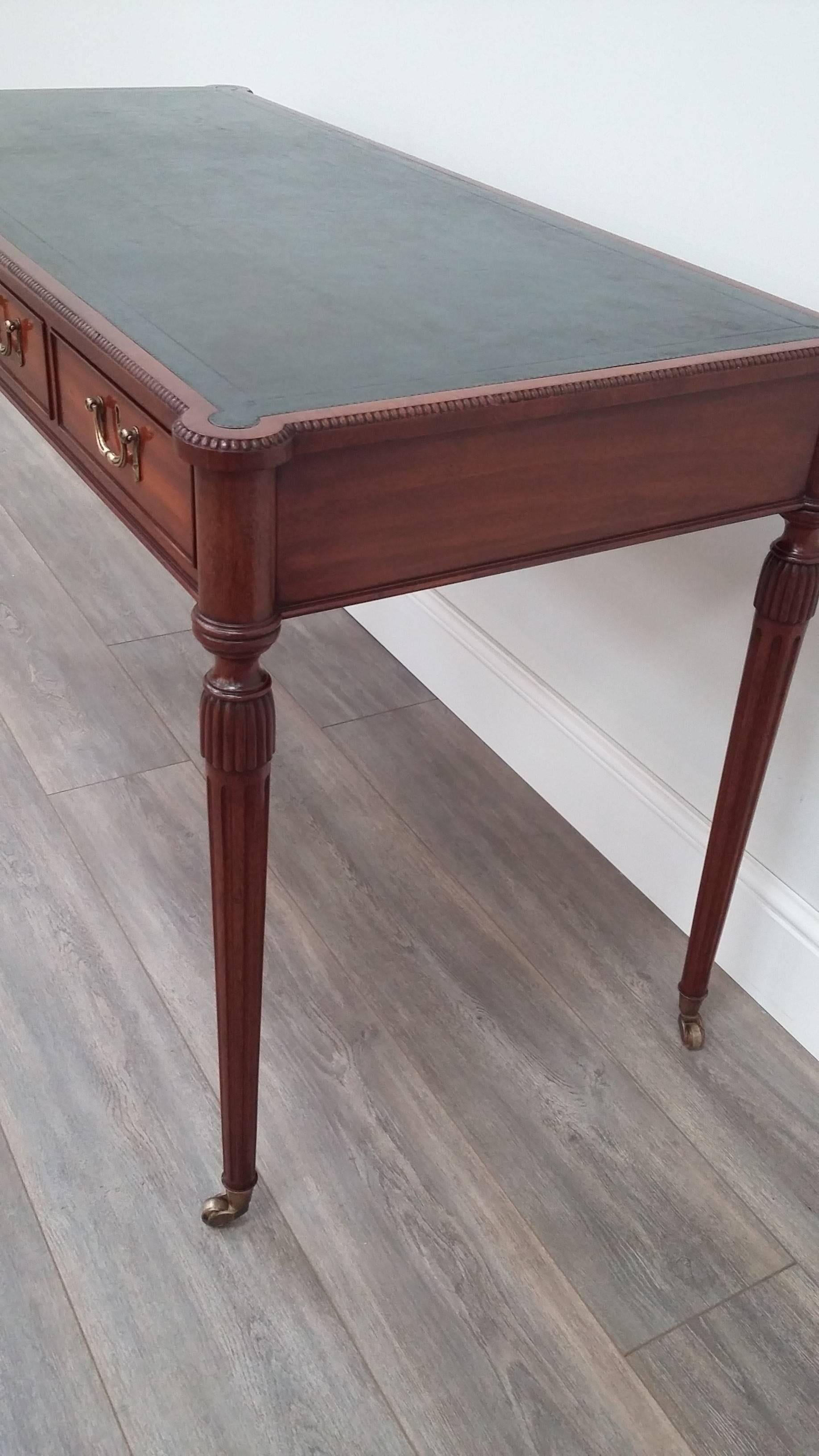 Veneer Arthur Brett Mahogany Writing Table with Leather Top For Sale