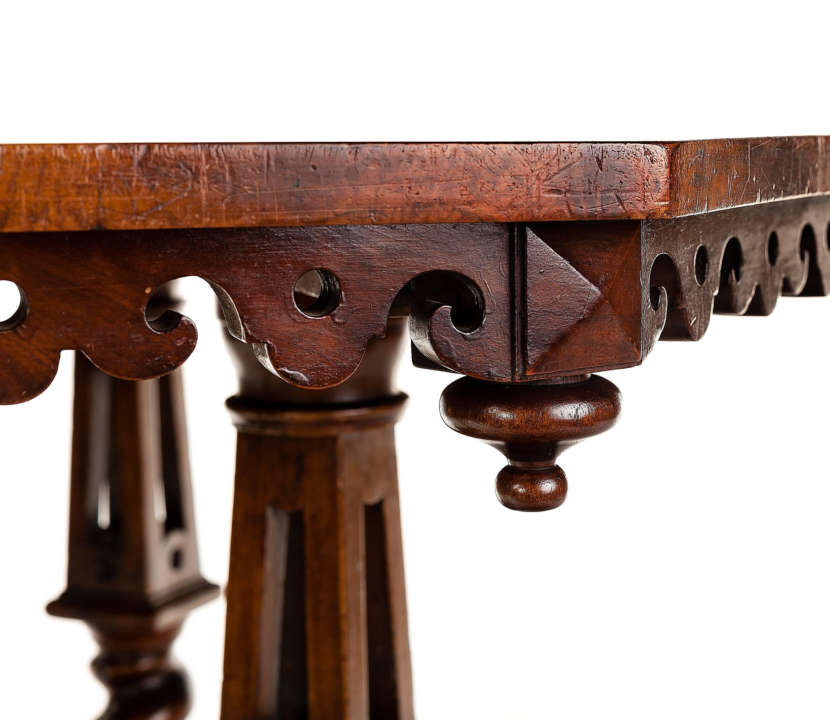 British Early Victorian Walnut Centre Table Attributed to Willement