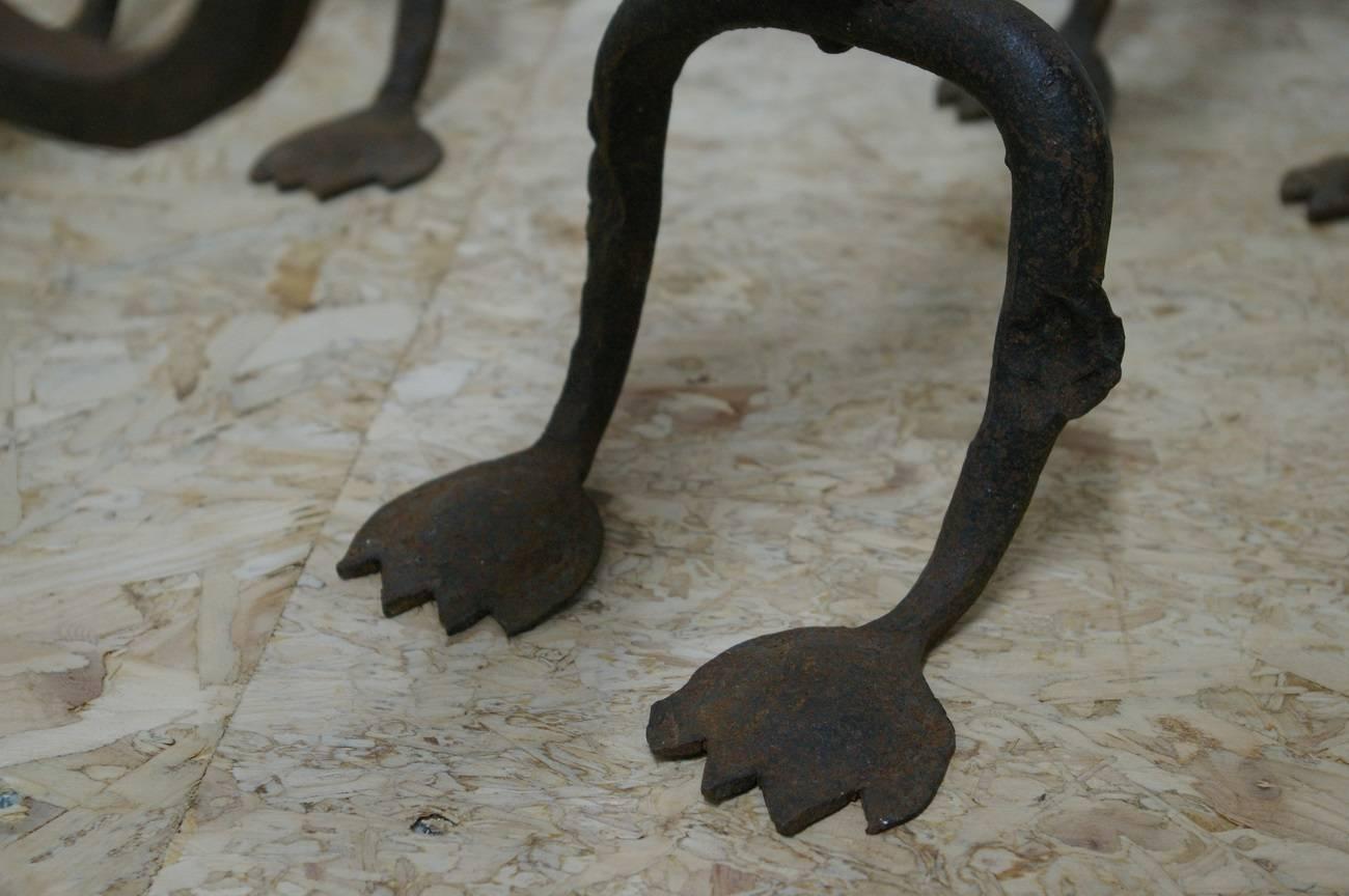 French Samuel Yellin Style Wrought Iron Dragon Andirons or Chenets, Early 1900s