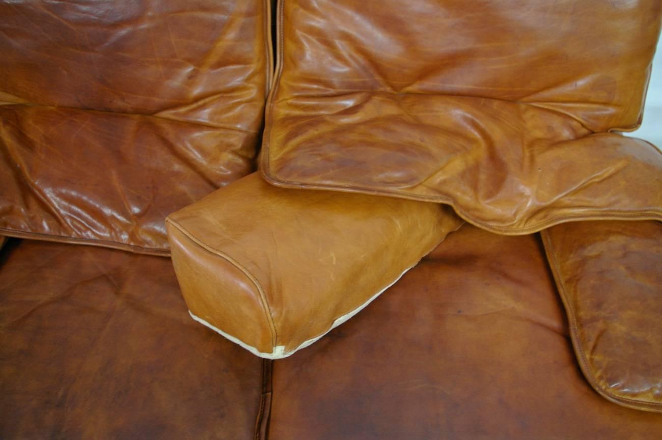 French Leather Design Sofa from circa 1970-1980 In Fair Condition In Raalte, NL