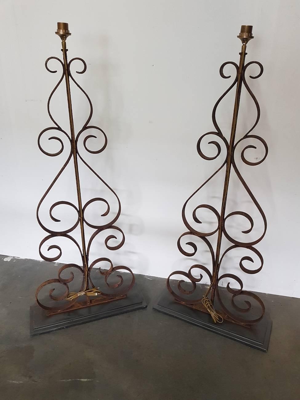 Dutch Set of Two Late 20th Century Wrought Iron Floor Lamps