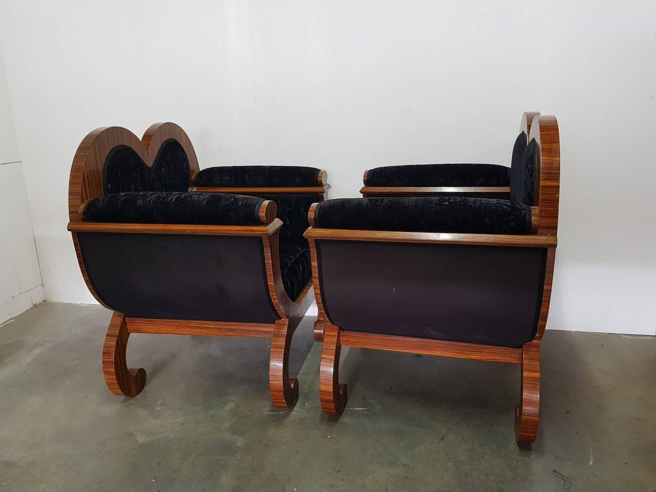 20th Century Italian 1960`s Design Armchairs with Rosewood and Purple Velvet.