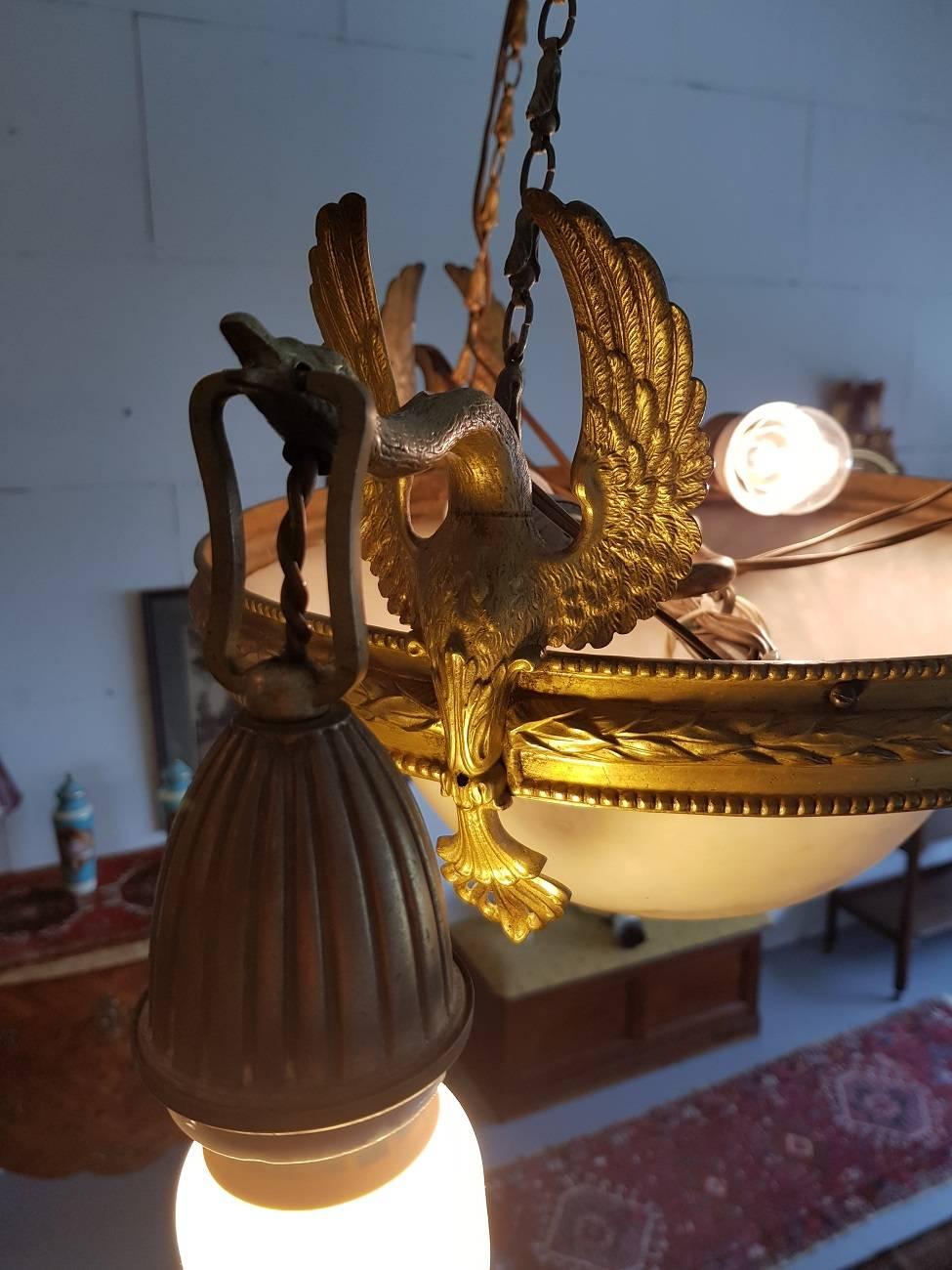 Early 20th Century French Empire Style Bronze and Alabaster Light Fixture In Good Condition In Raalte, NL