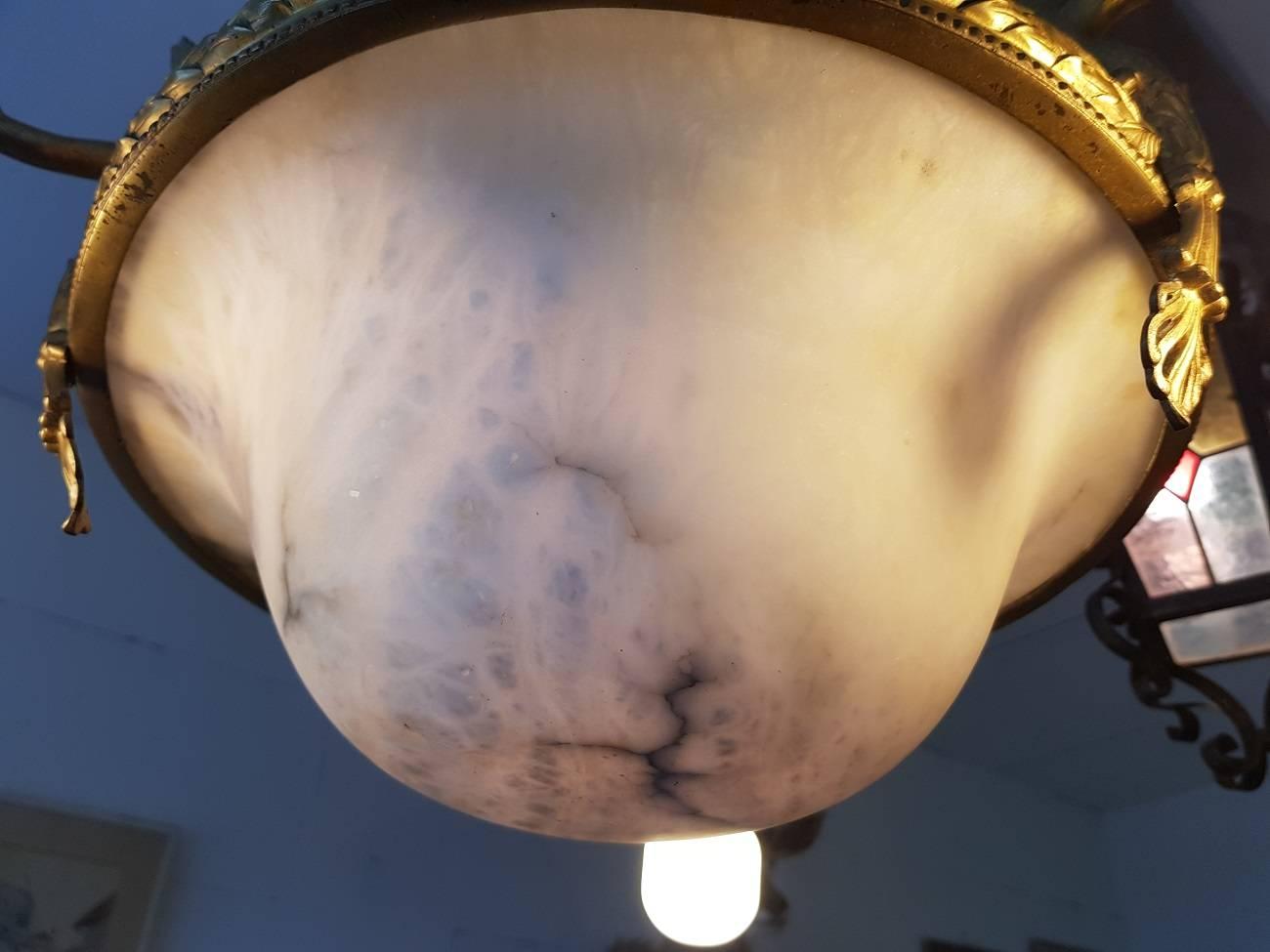 Early 20th Century French Empire Style Bronze and Alabaster Light Fixture 3