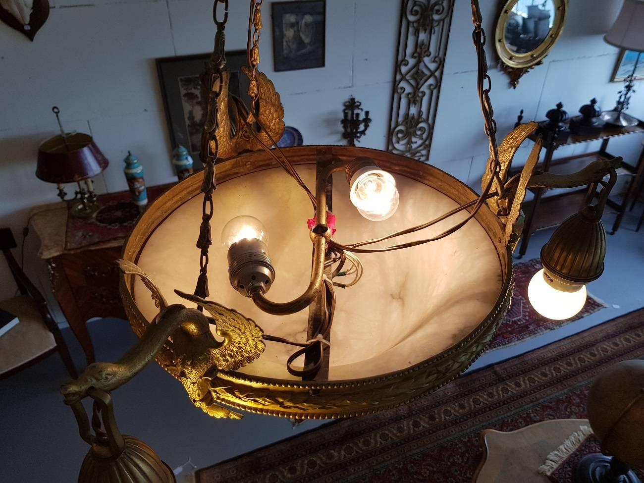 Early 20th Century French Empire Style Bronze and Alabaster Light Fixture 5